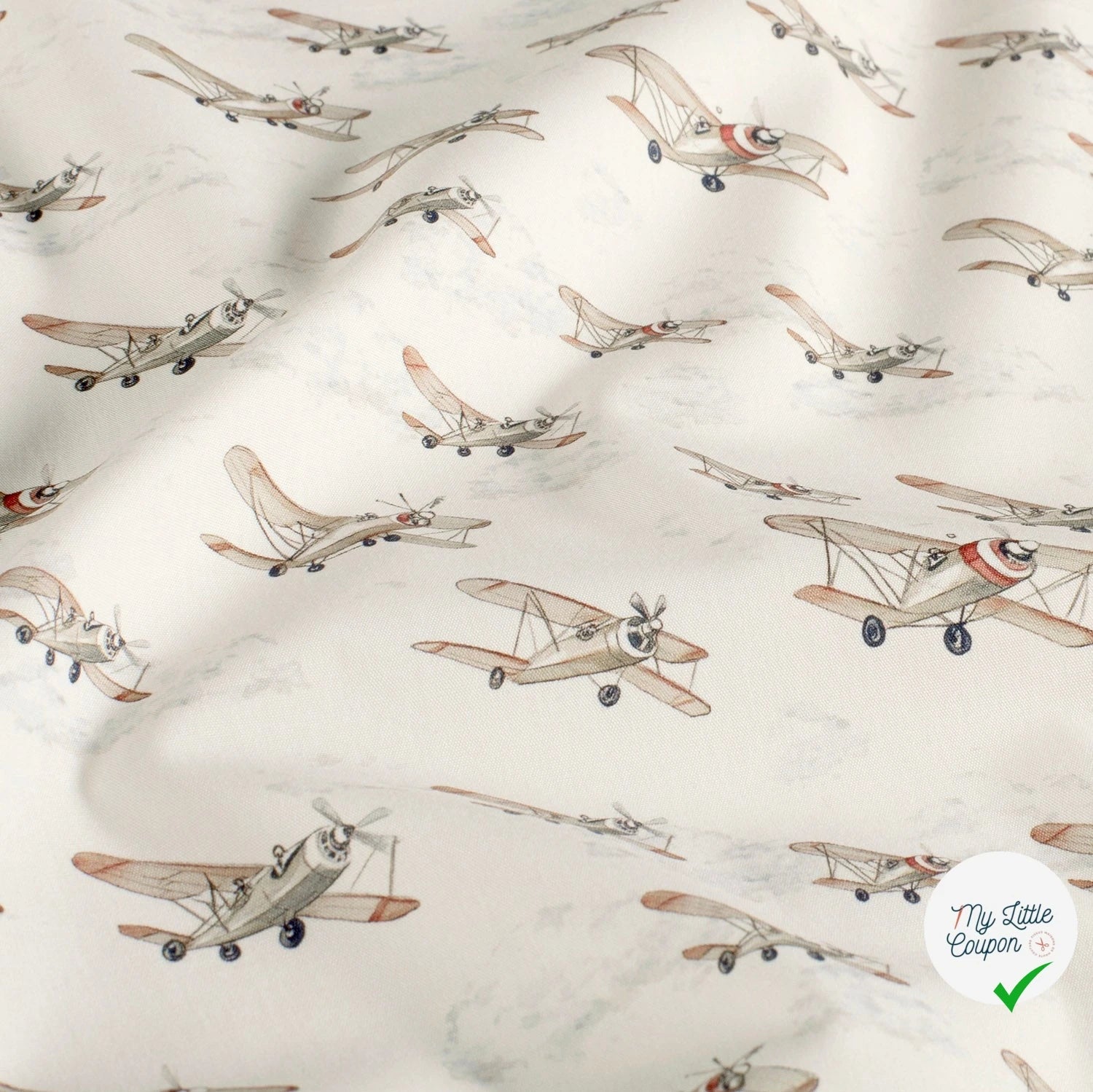 POPELINE DE COTON AVIONS DE CHASSE FOND BLANC CASSÉ - My Little Coupon