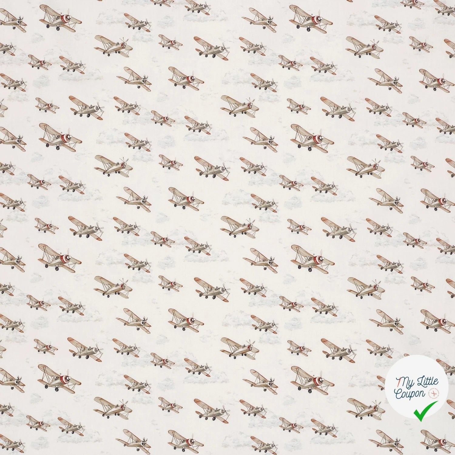 POPELINE DE COTON AVIONS DE CHASSE FOND BLANC CASSÉ - My Little Coupon