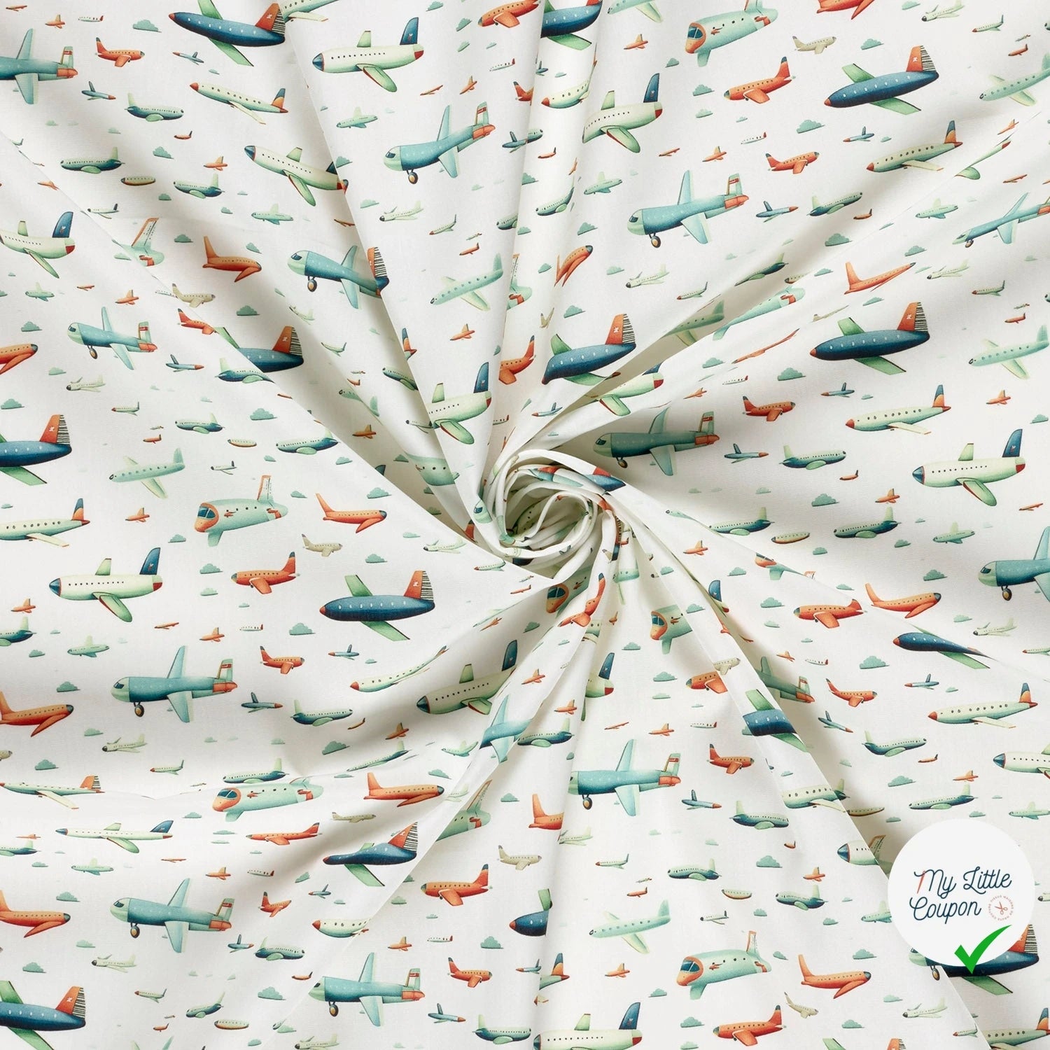 POPELINE DE COTON AVIONS FOND BLANC - My Little Coupon