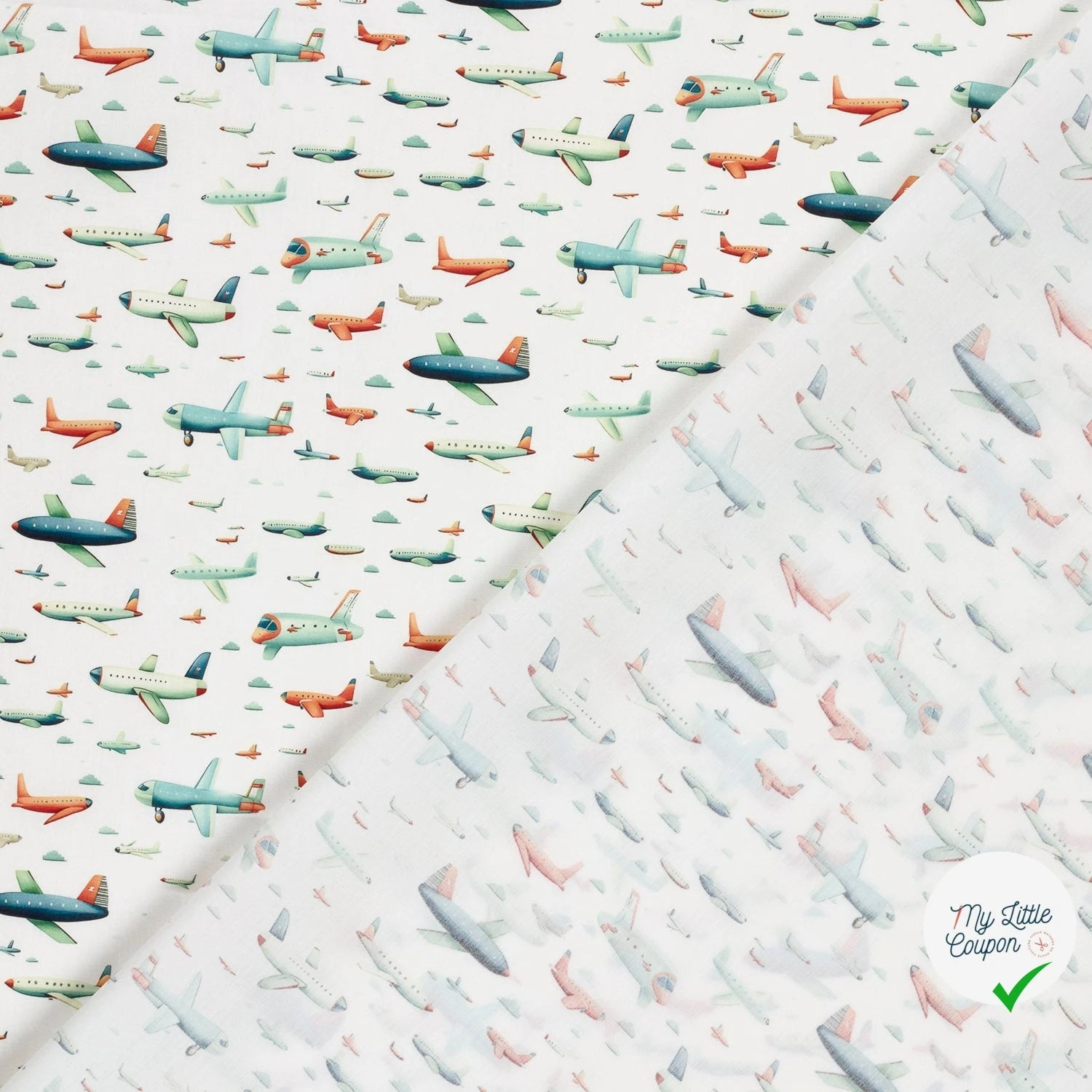 POPELINE DE COTON AVIONS FOND BLANC - My Little Coupon
