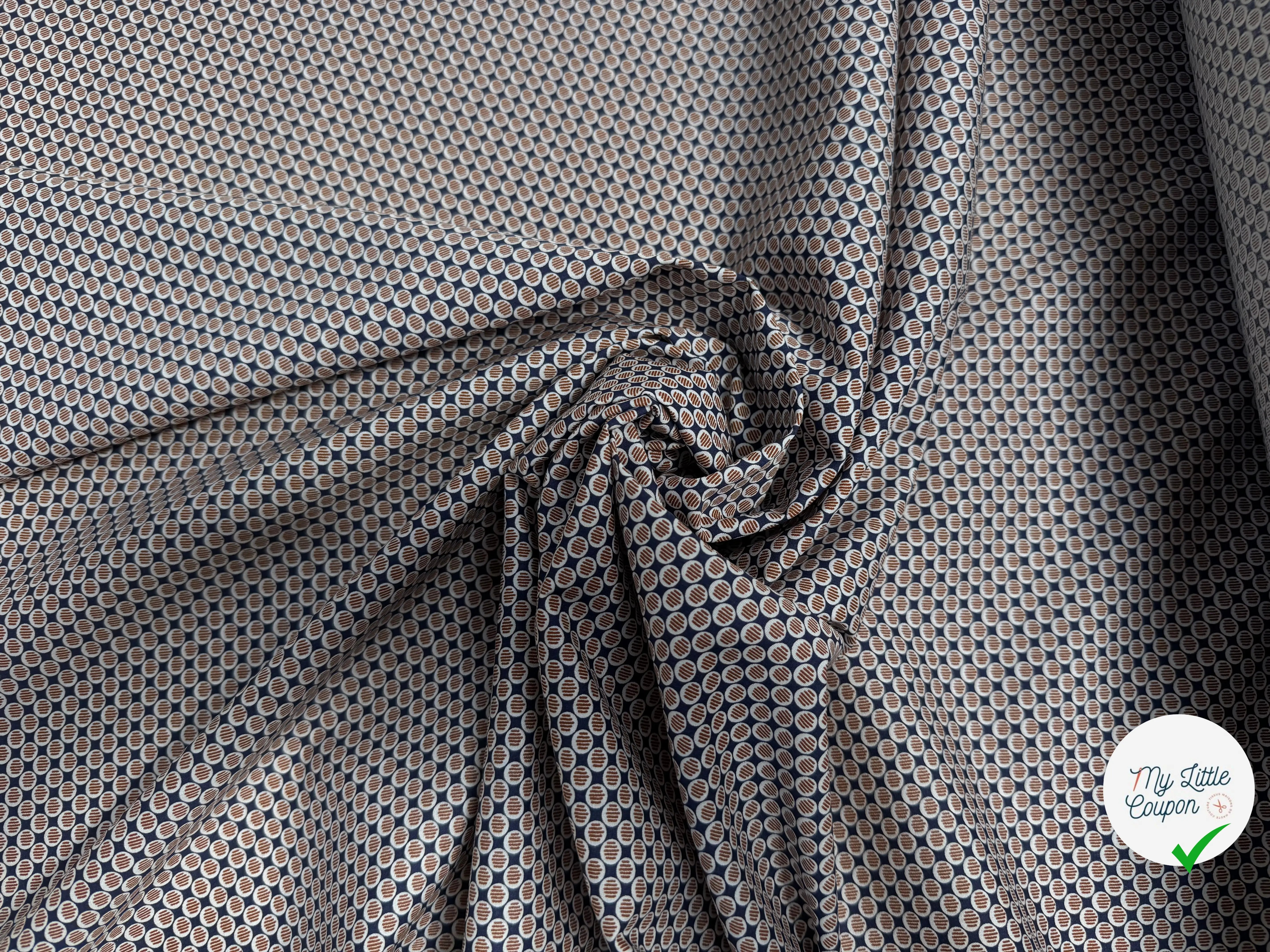 POPELINE DE COTON BELLE TENUE MOTIFS CIRCULAIRE GEOMÉTRIQUE FOND BLEU - My Little Coupon