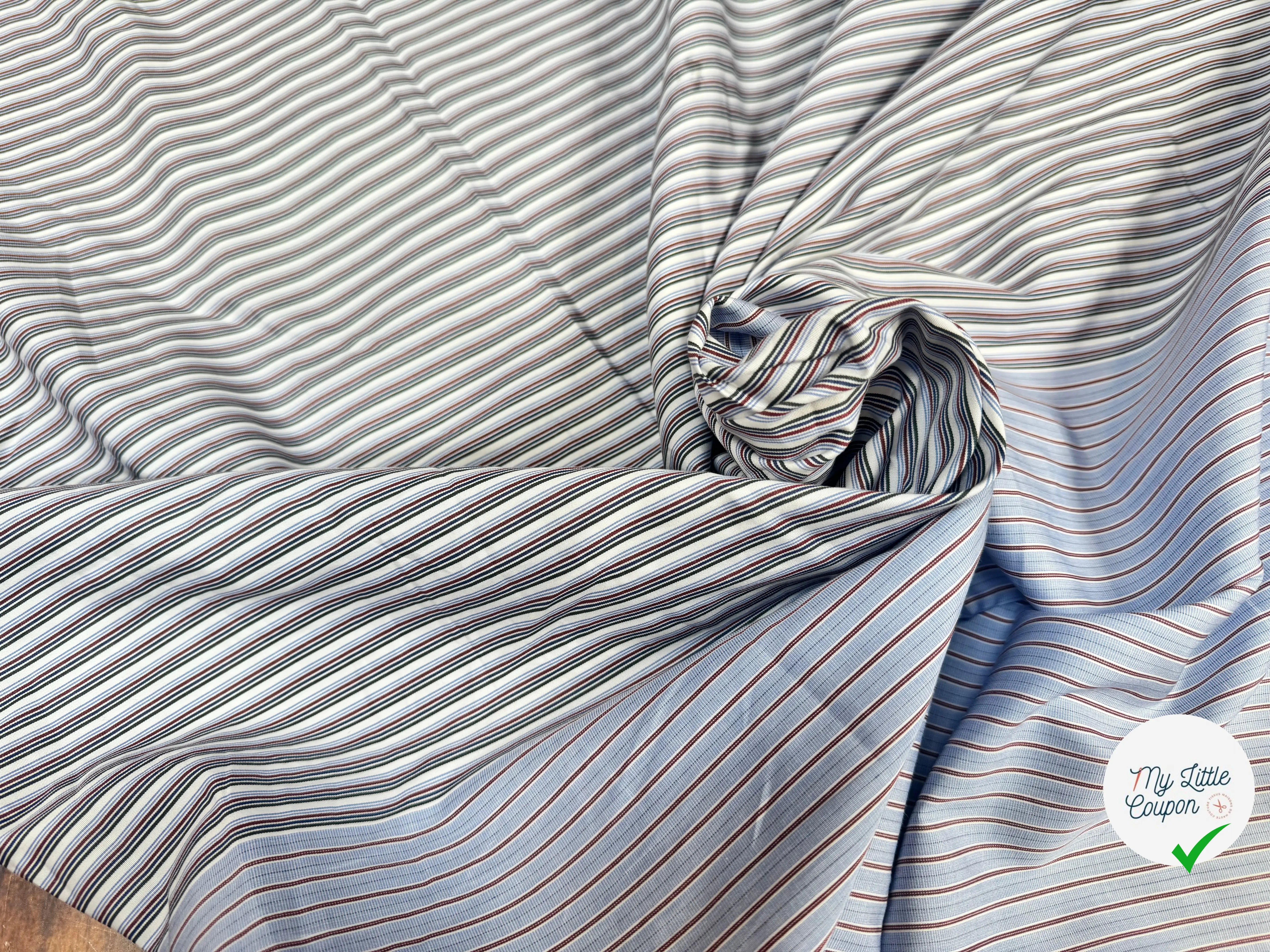 POPELINE DE COTON BI LAIZE RAYURES FOND BLEU ET MULTICOLOR - My Little Coupon