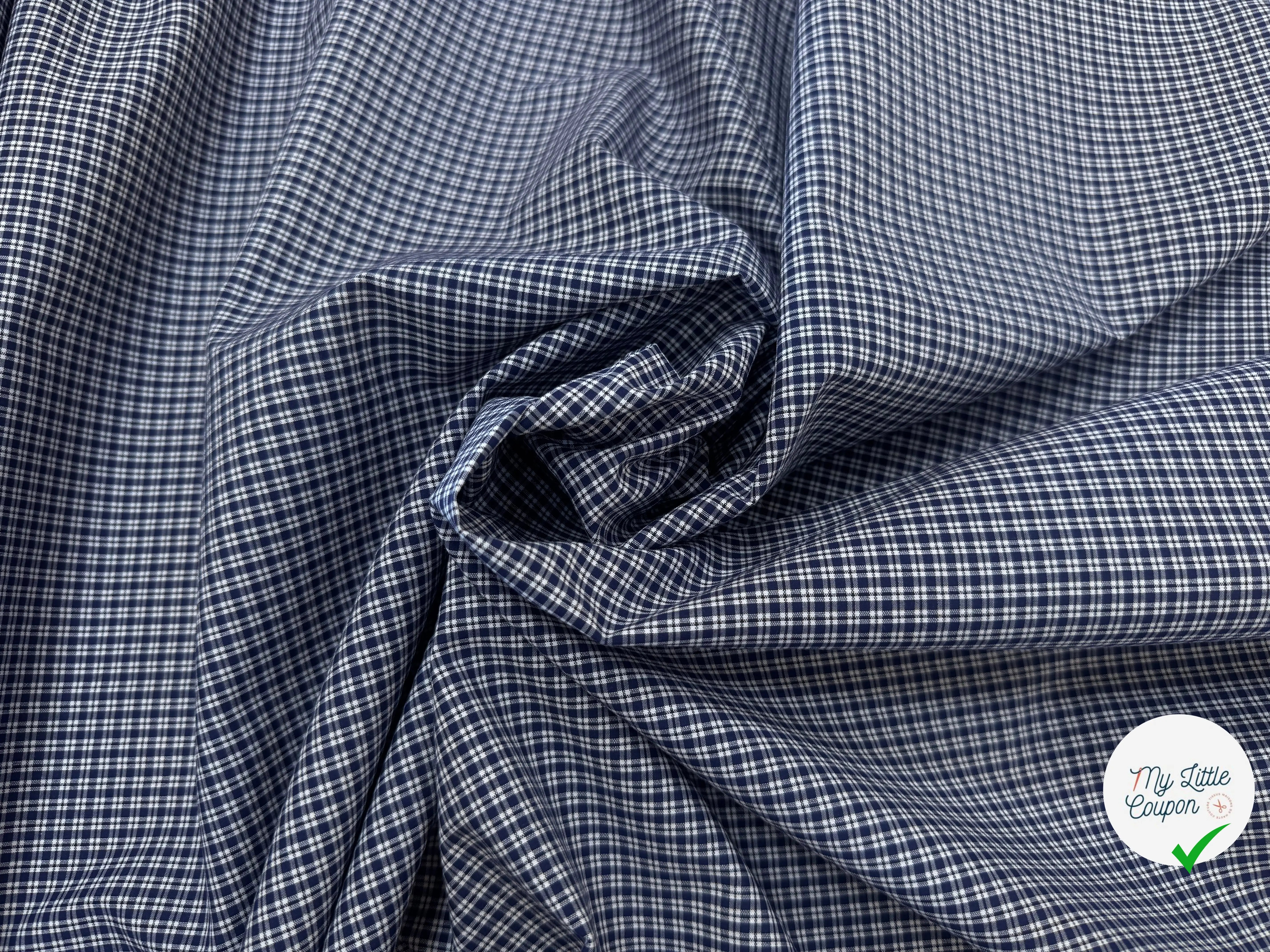 POPELINE DE COTON BLEU MARINE A PETITS CARREAUX BLANC - My Little Coupon