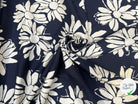 POPELINE DE COTON BLEU MARINE IMPRIMÉE TOURNESOL BLANC - My Little Coupon