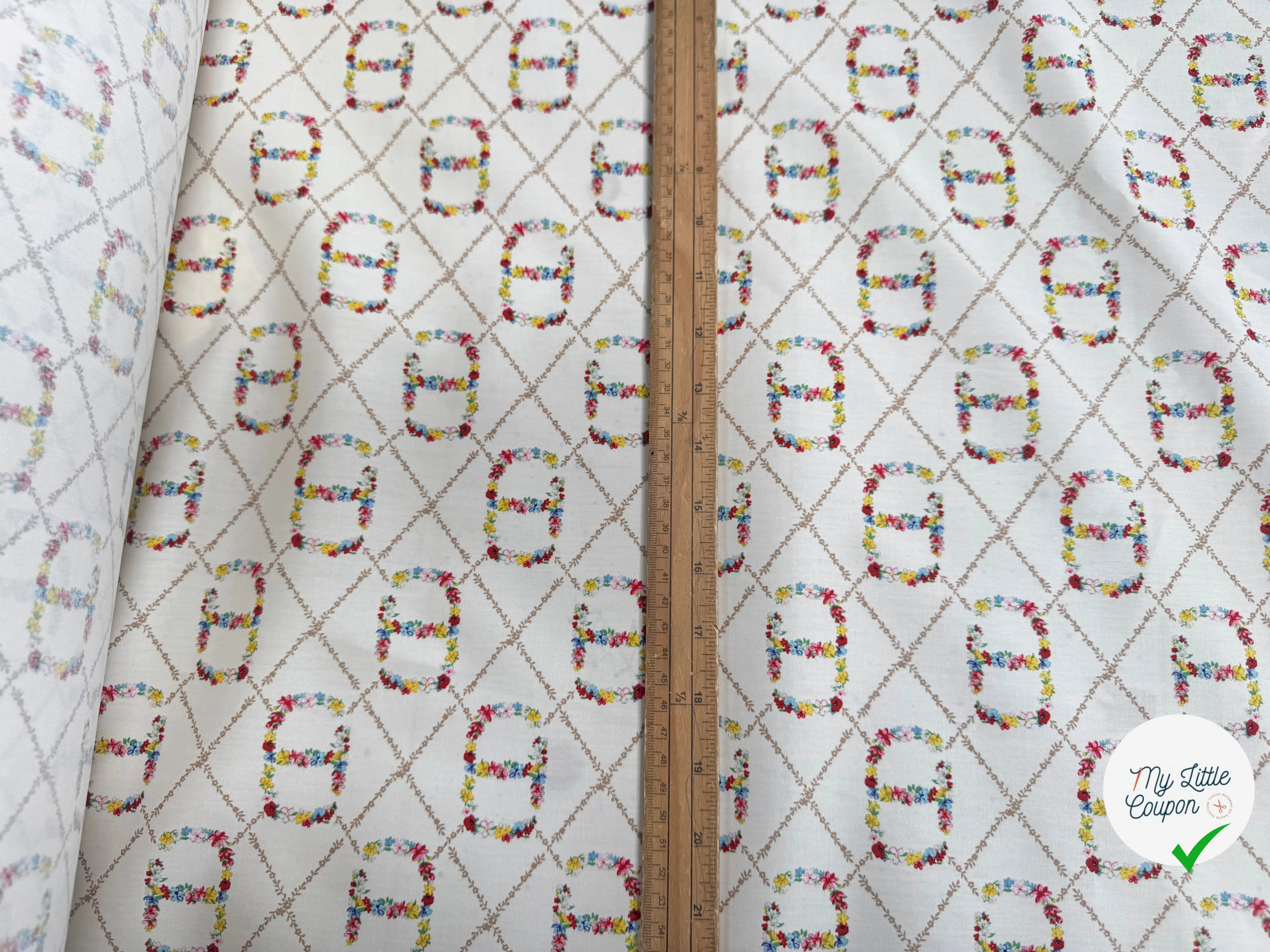 POPELINE DE COTON BOUCLE CEINTURE FLEURIES FOND BEIGE - My Little Coupon