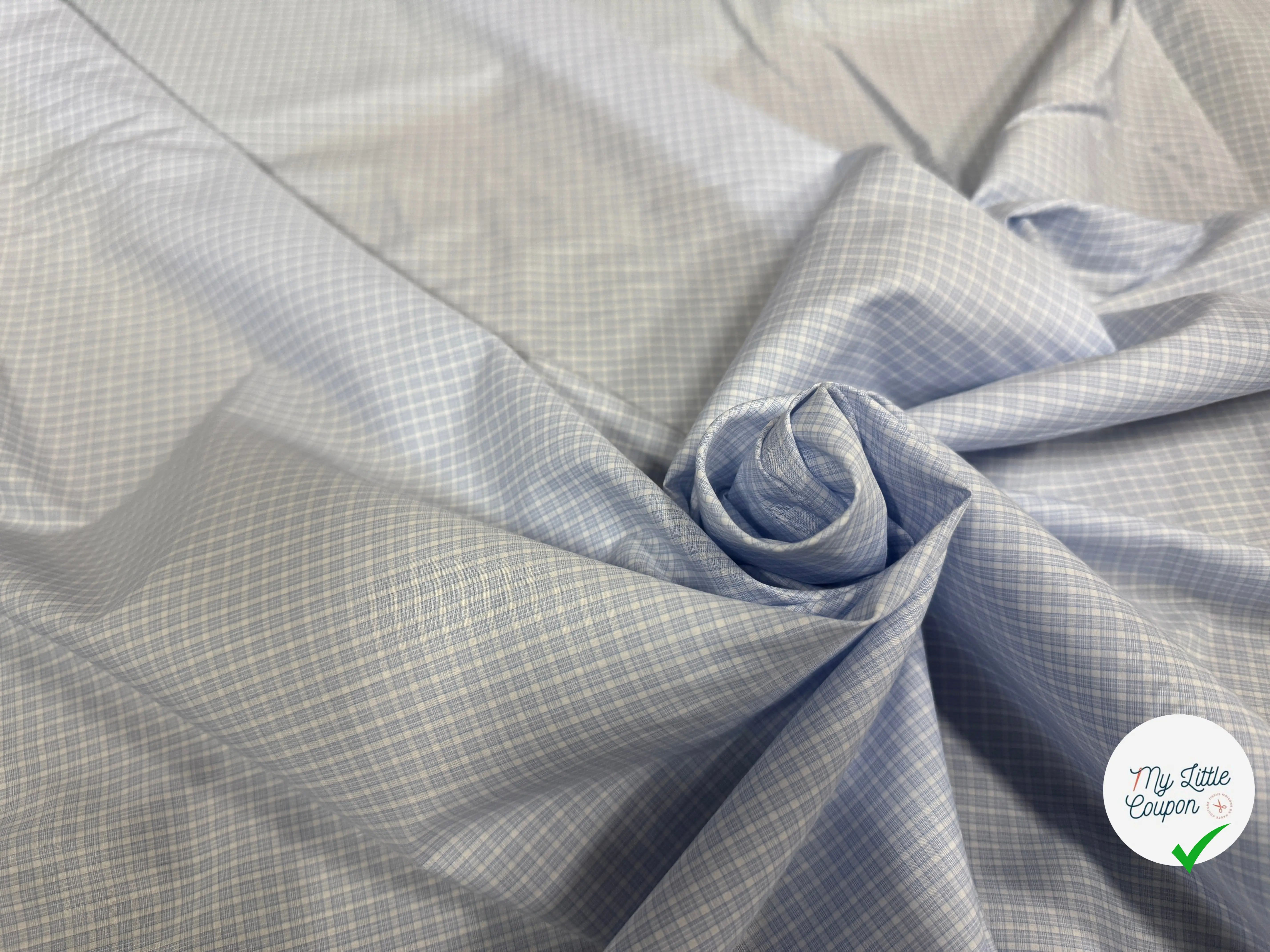 POPELINE DE COTON CARREAUX DE BLEU CLAIR - My Little Coupon