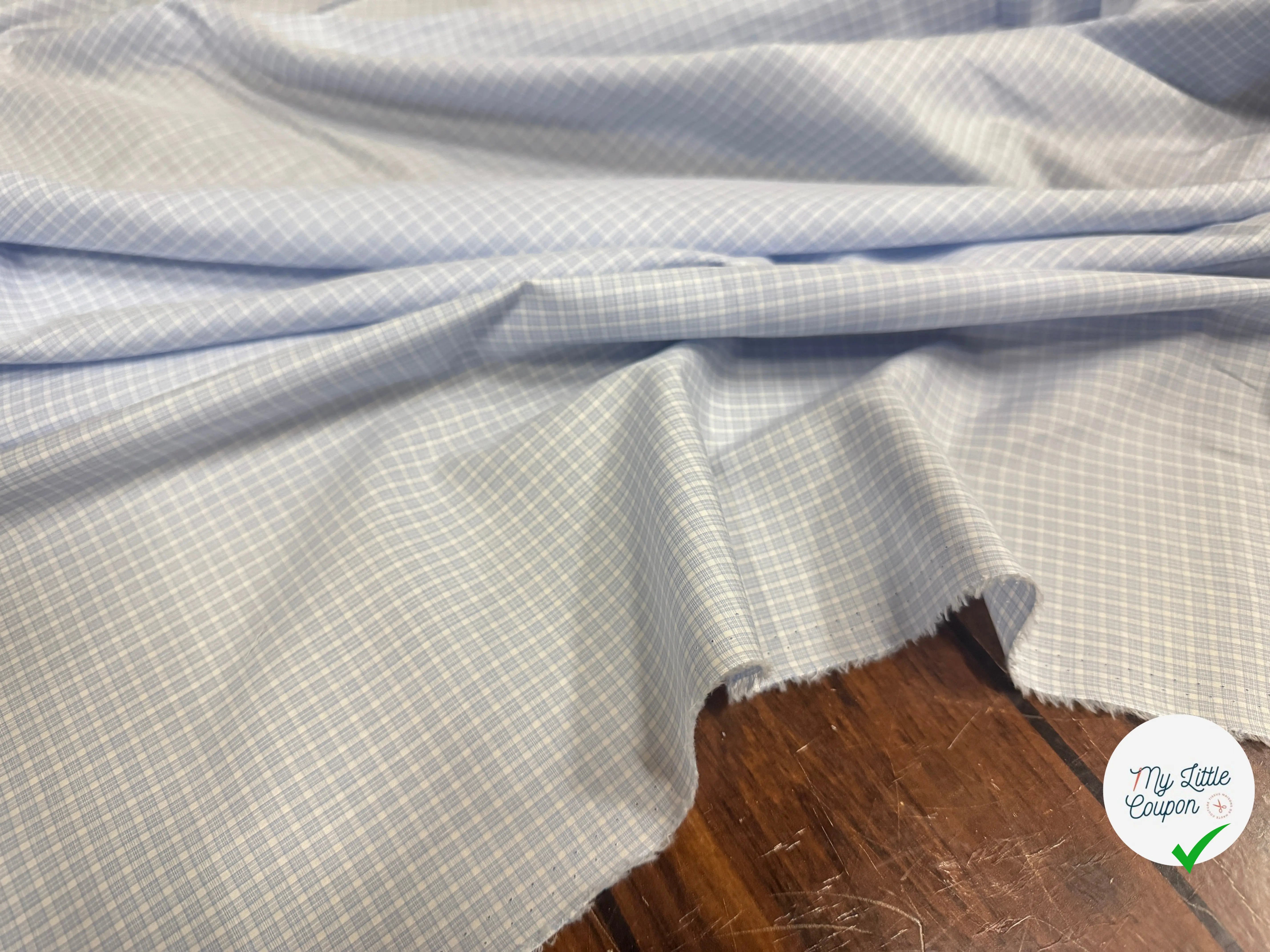 POPELINE DE COTON CARREAUX DE BLEU CLAIR - My Little Coupon