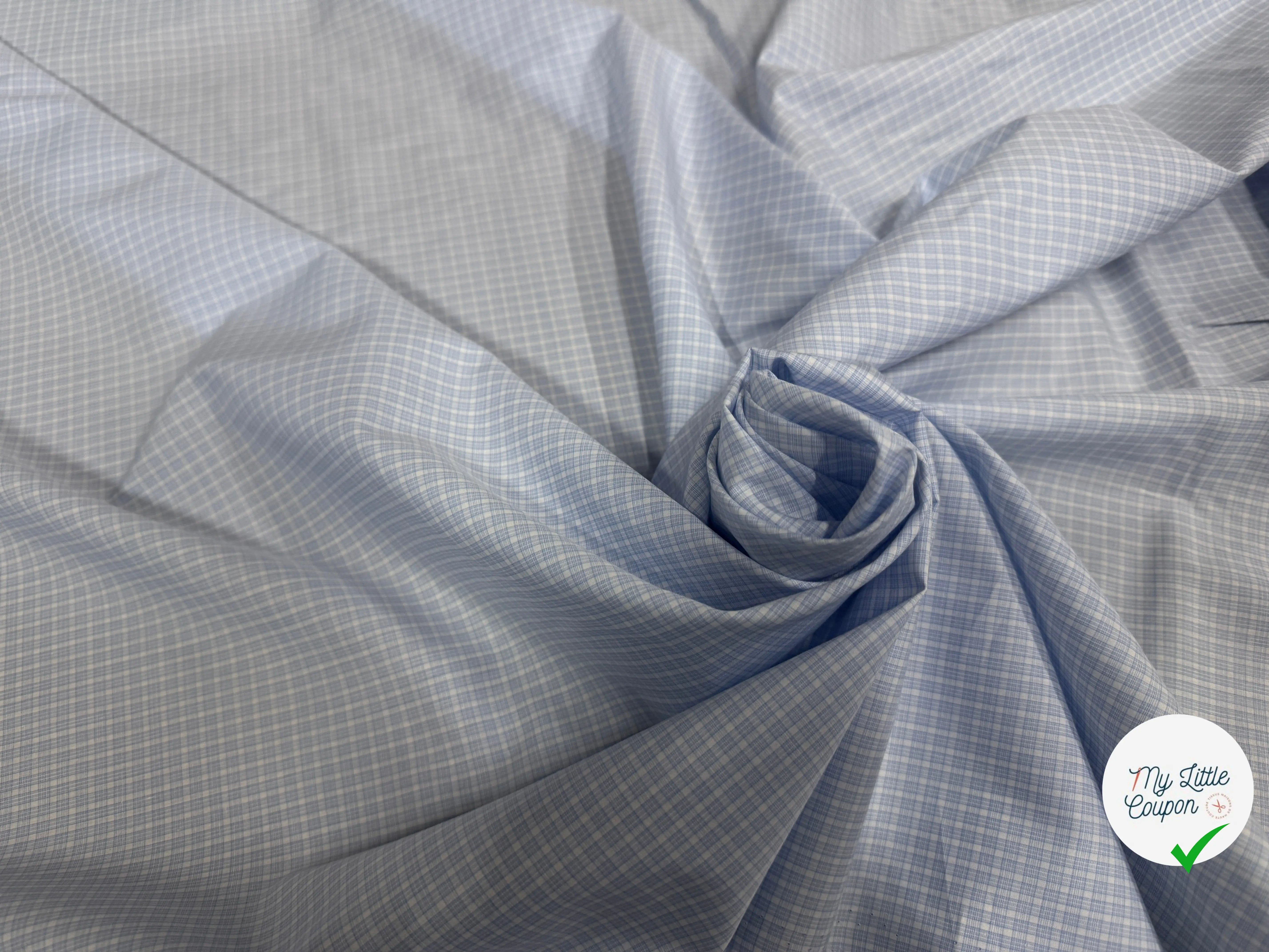POPELINE DE COTON CARREAUX DE BLEU CLAIR - My Little Coupon