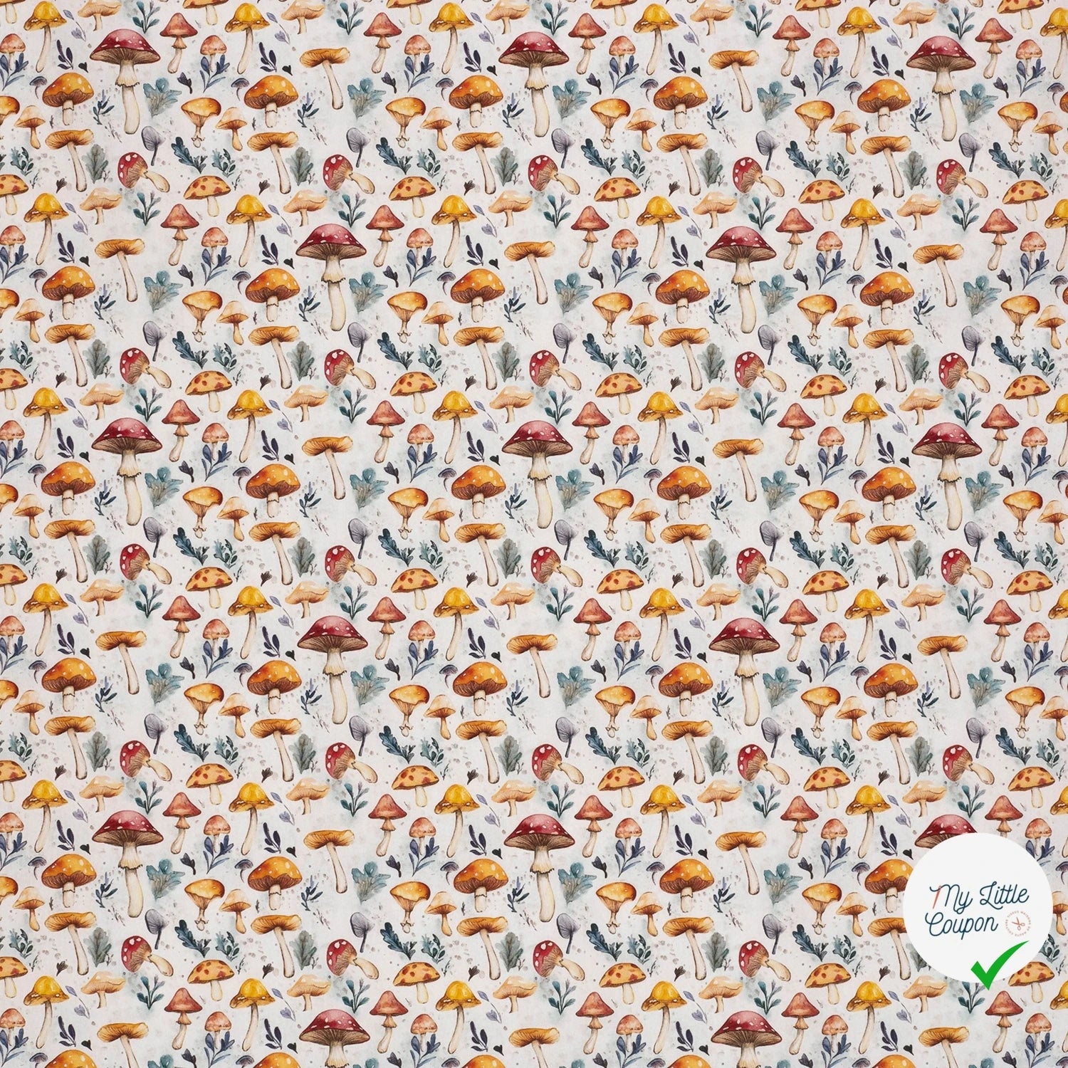 POPELINE DE COTON CHAMPIGNONS BLANC CASSÉ - My Little Coupon