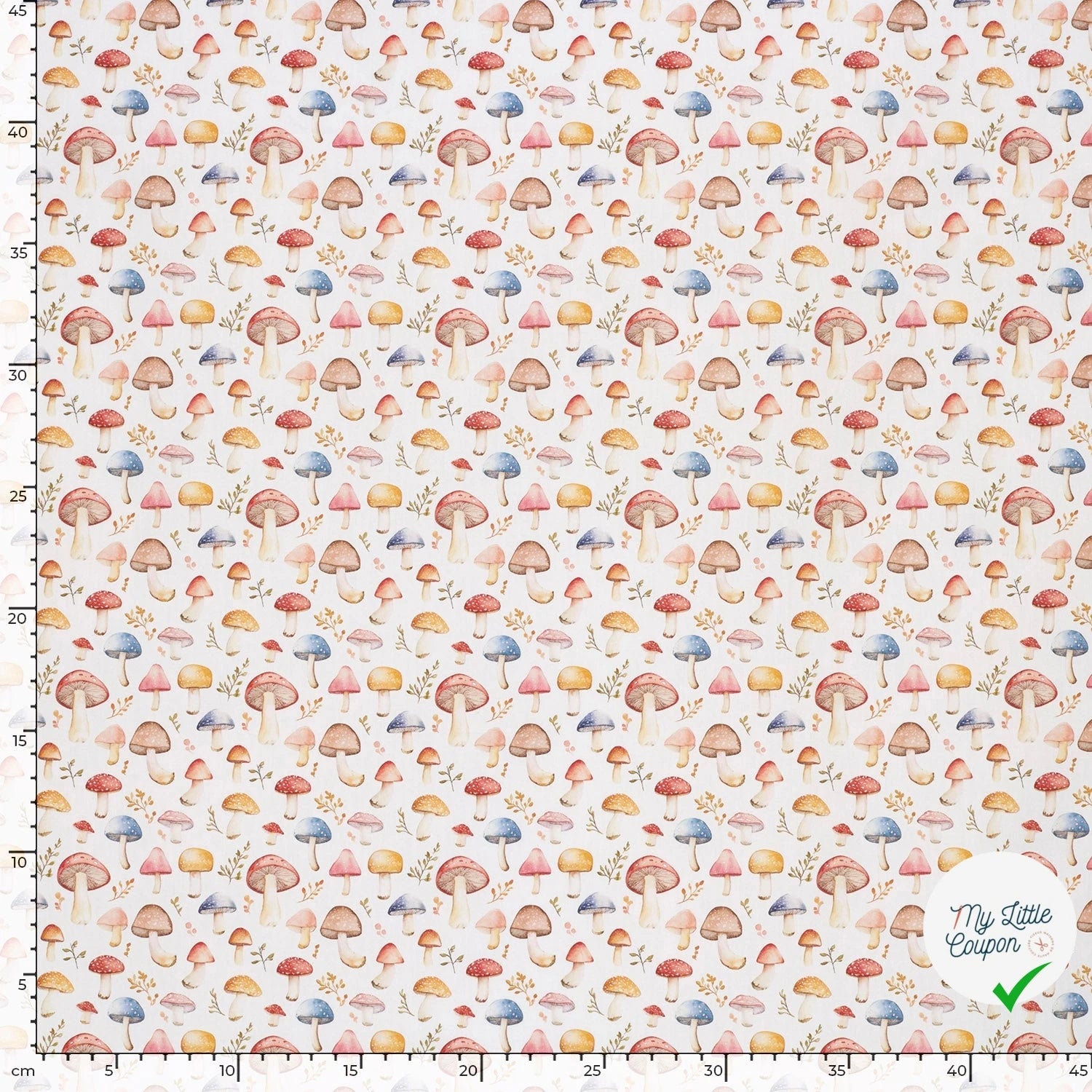 POPELINE DE COTON CHAMPIGNONS FOND BLANC TRANSPARENT - My Little Coupon