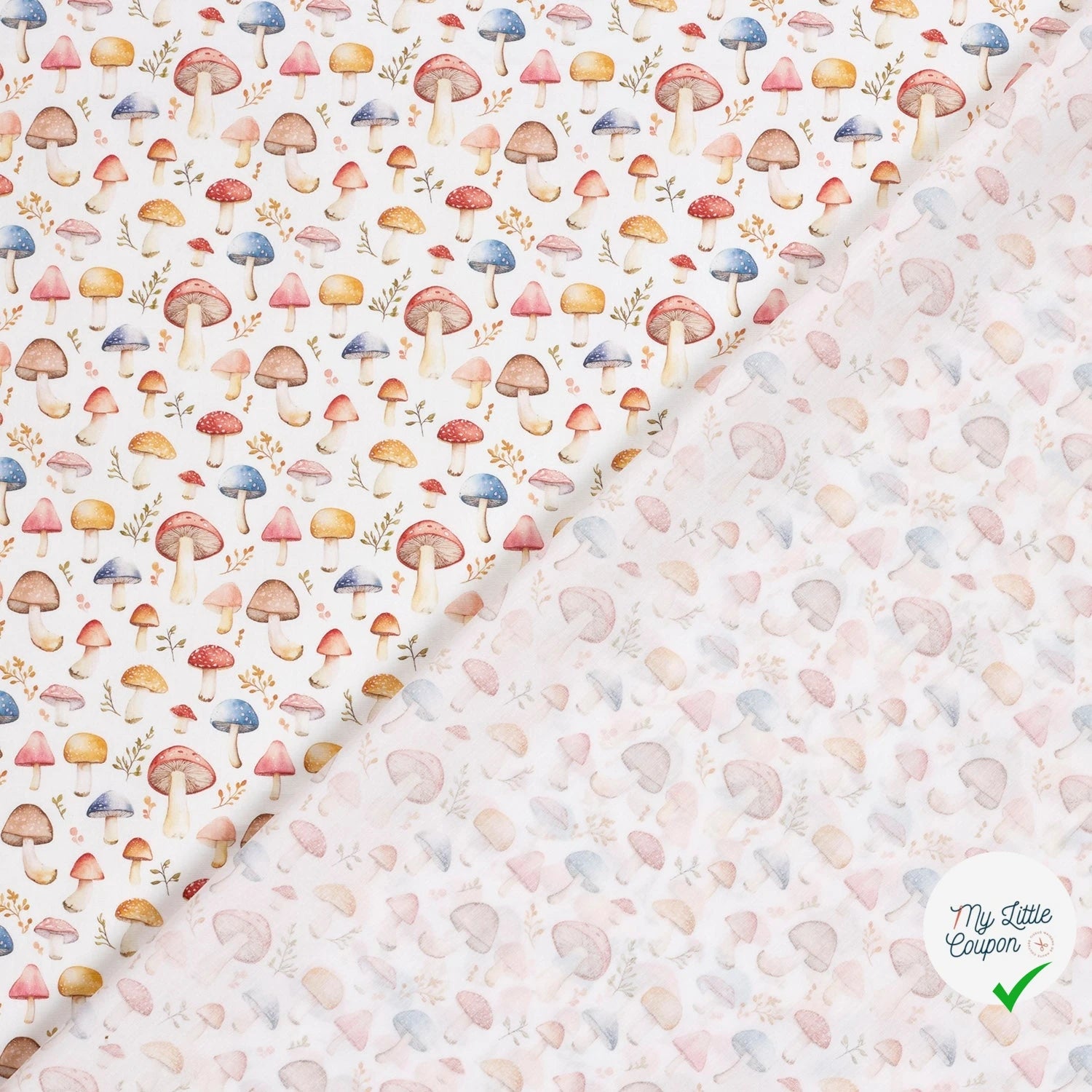 POPELINE DE COTON CHAMPIGNONS FOND BLANC TRANSPARENT - My Little Coupon
