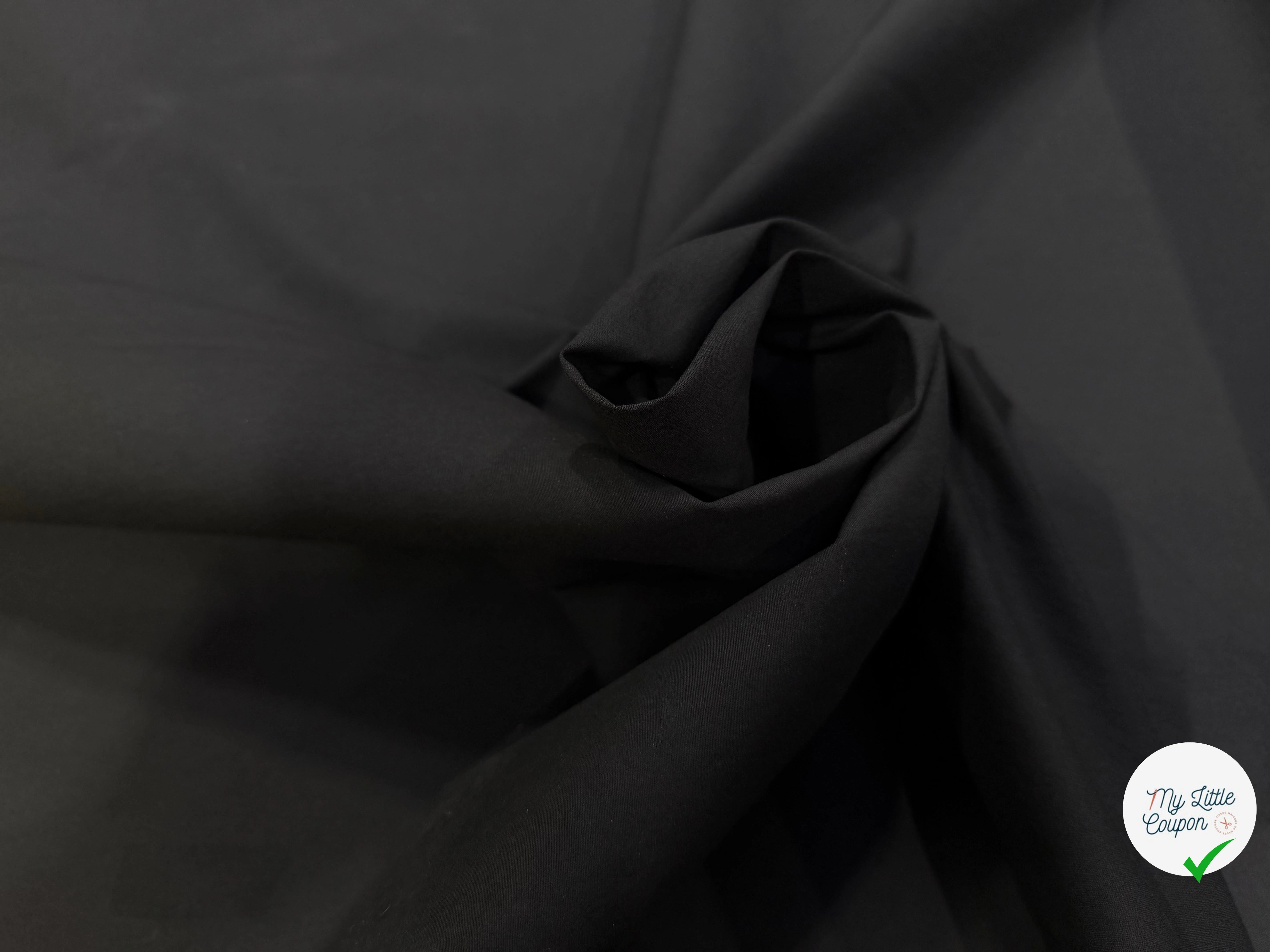 POPELINE DE COTON CRAQUANTE BELLE DENSITÉ 4% ÉLASTHANNE NOIR COUTURE ITALY - My Little Coupon