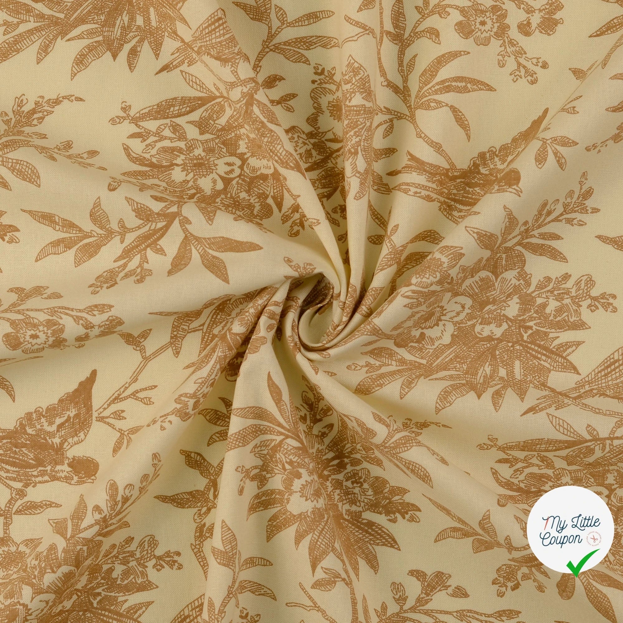 POPELINE DE COTON FEUILLES BEIGE - My Little Coupon