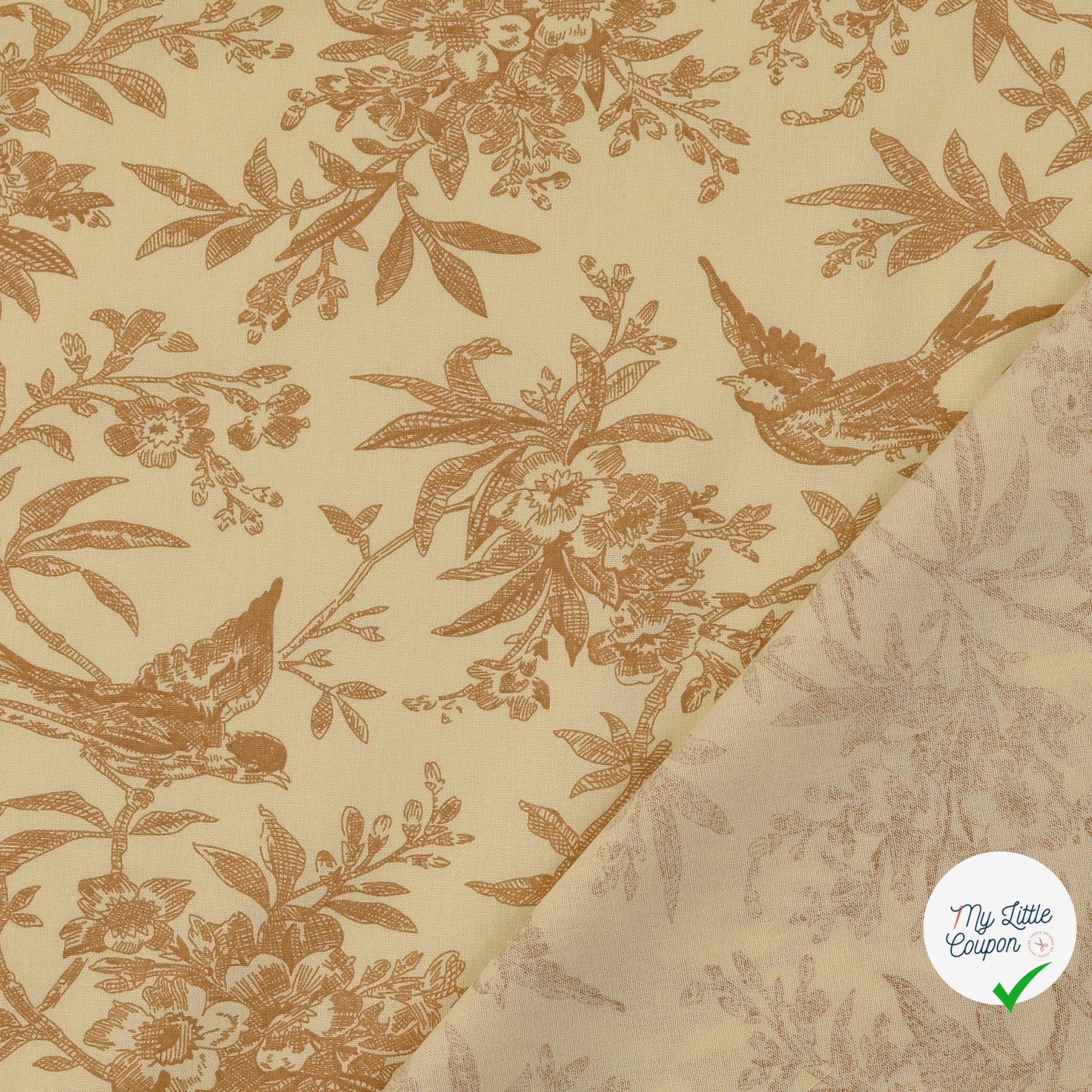 POPELINE DE COTON FEUILLES BEIGE - My Little Coupon