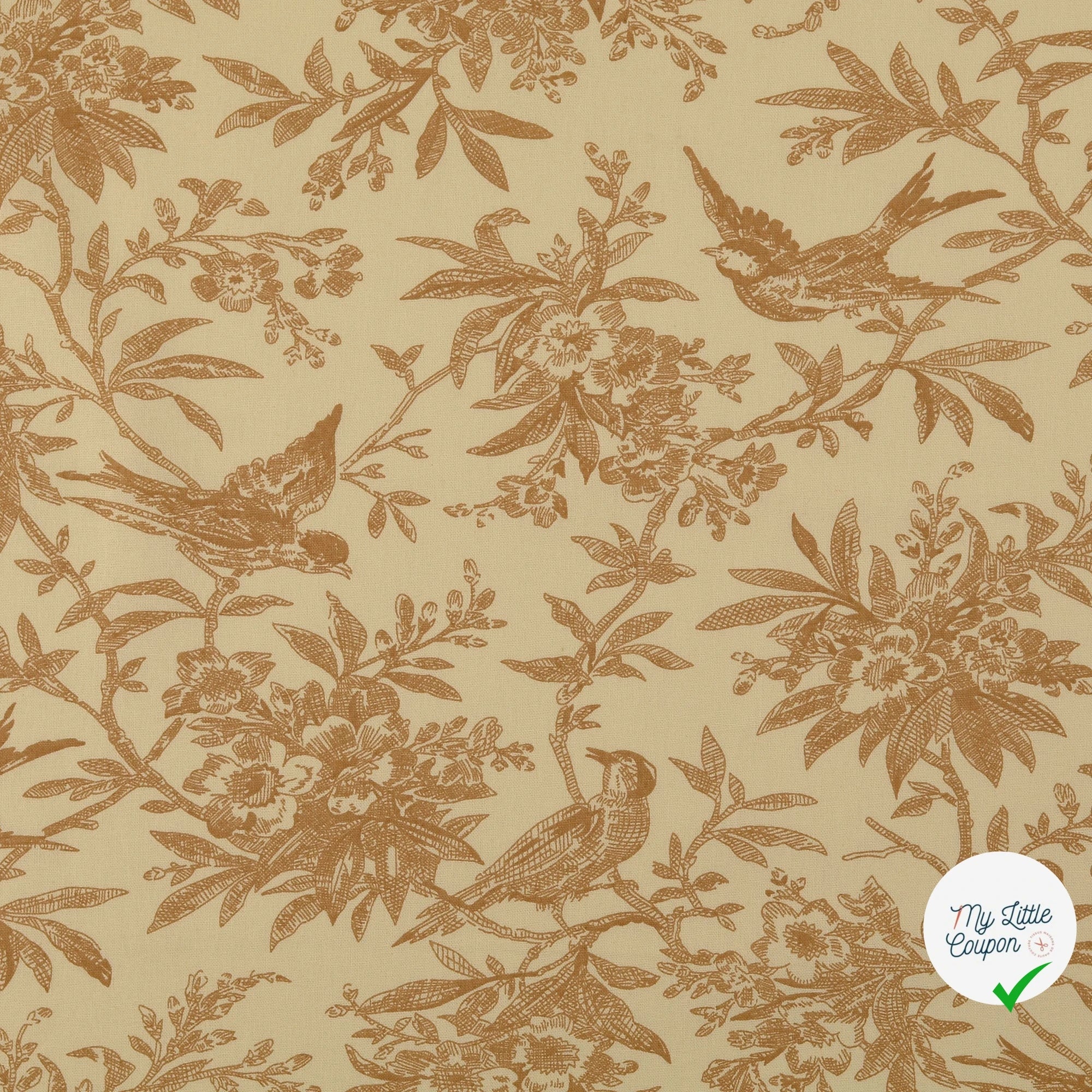POPELINE DE COTON FEUILLES BEIGE - My Little Coupon