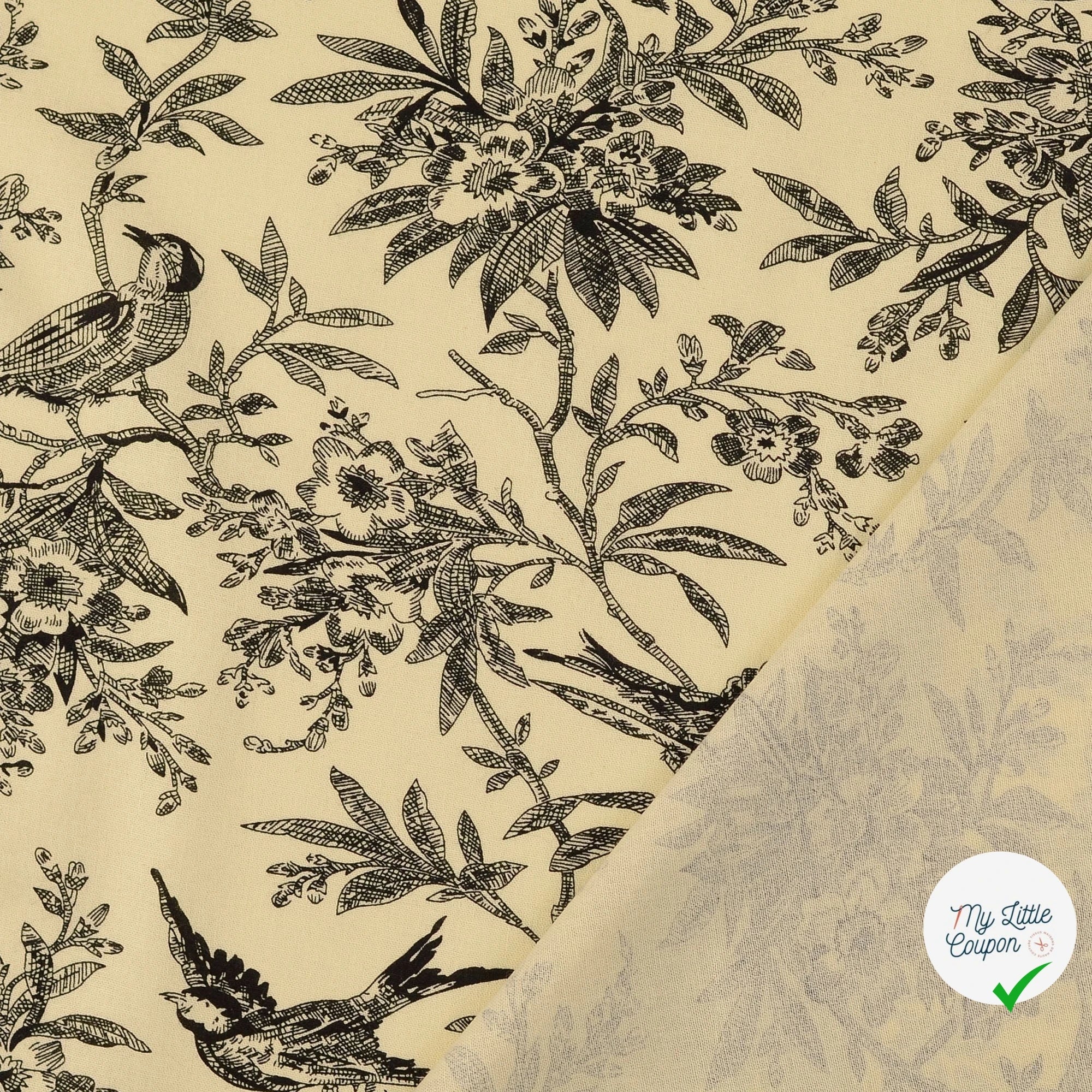 POPELINE DE COTON FEUILLES NOIR - My Little Coupon