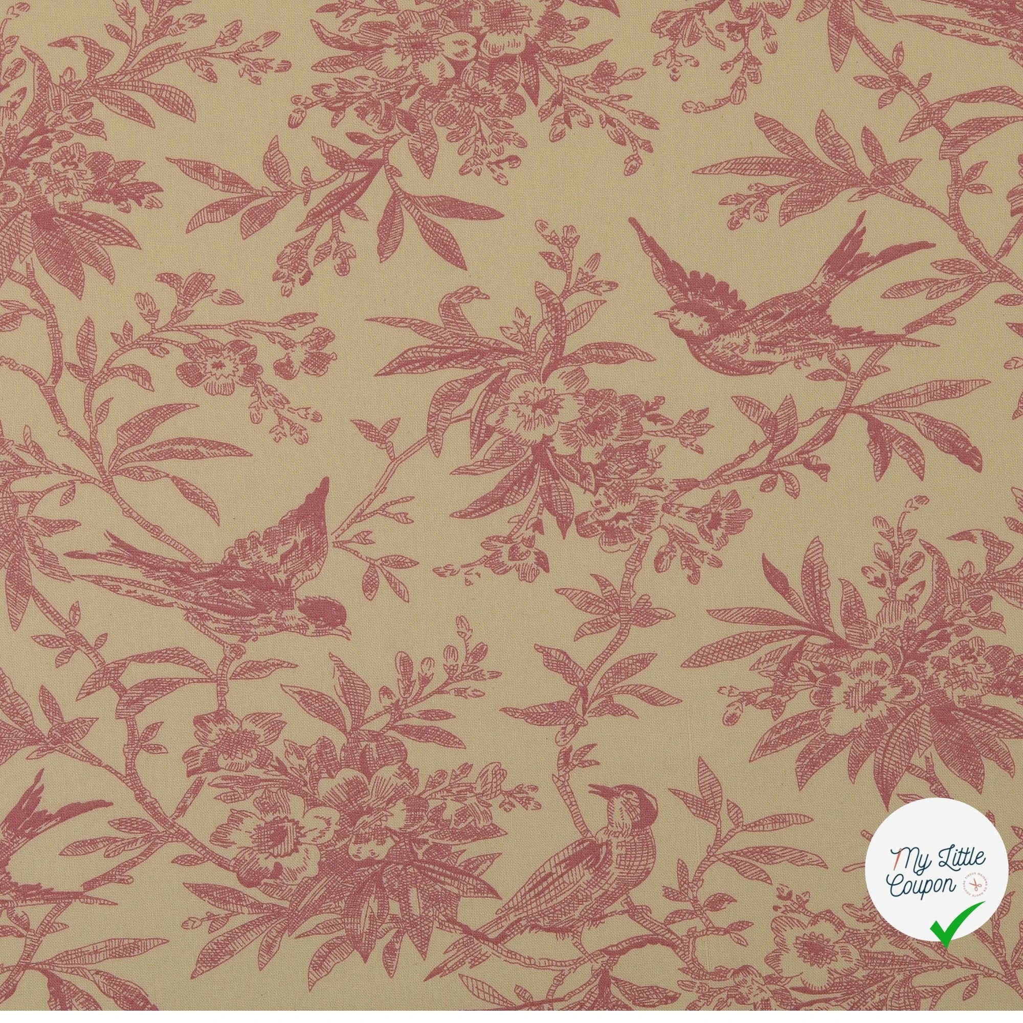 POPELINE DE COTON FEUILLES VIEUX ROSE - My Little Coupon