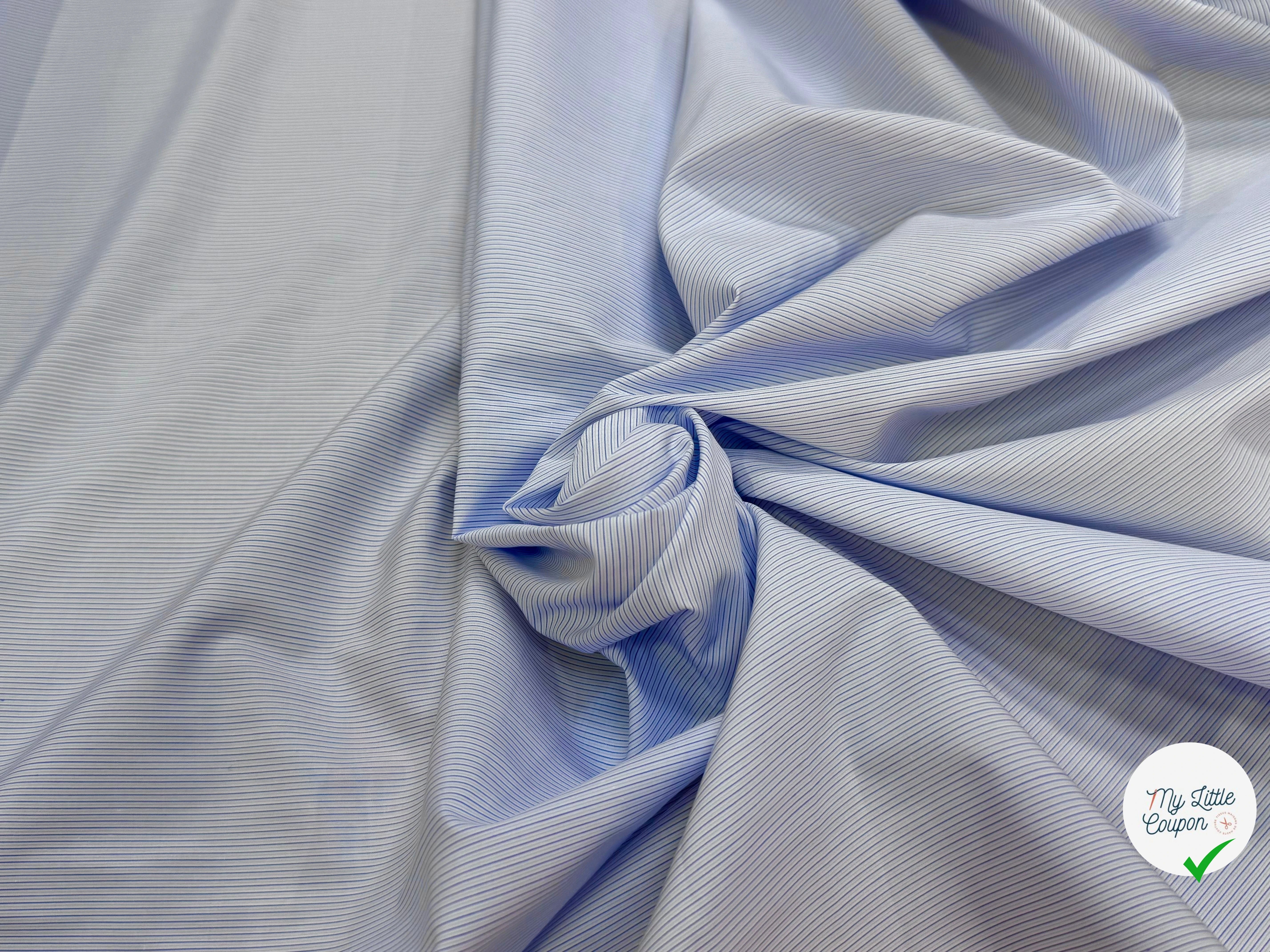 POPELINE DE COTON FINE RAYURES BLEUES QUALITÉ COUTURE - My Little Coupon