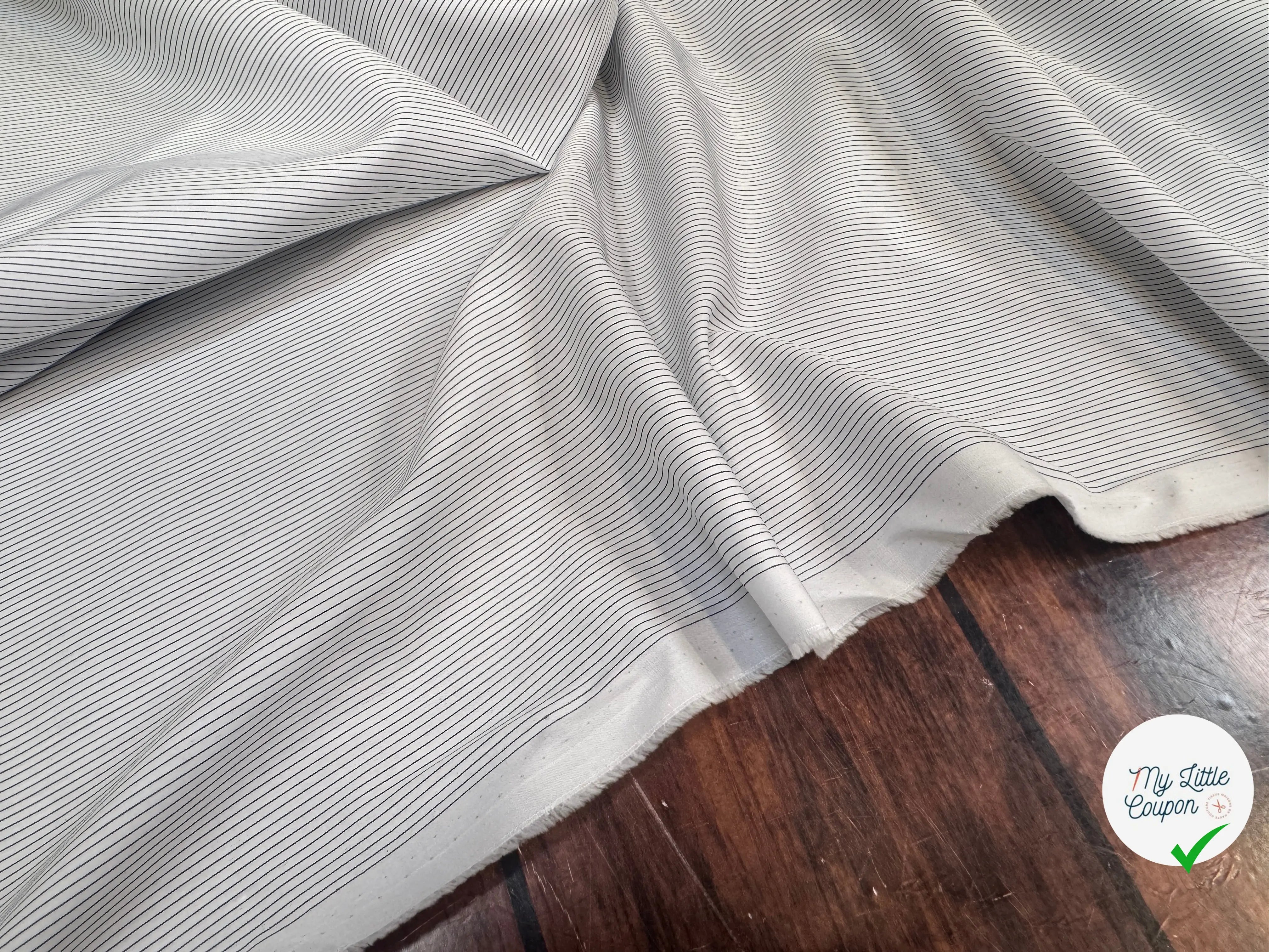 POPELINE DE COTON FINES RAYURES BLEU ET MARRON - My Little Coupon