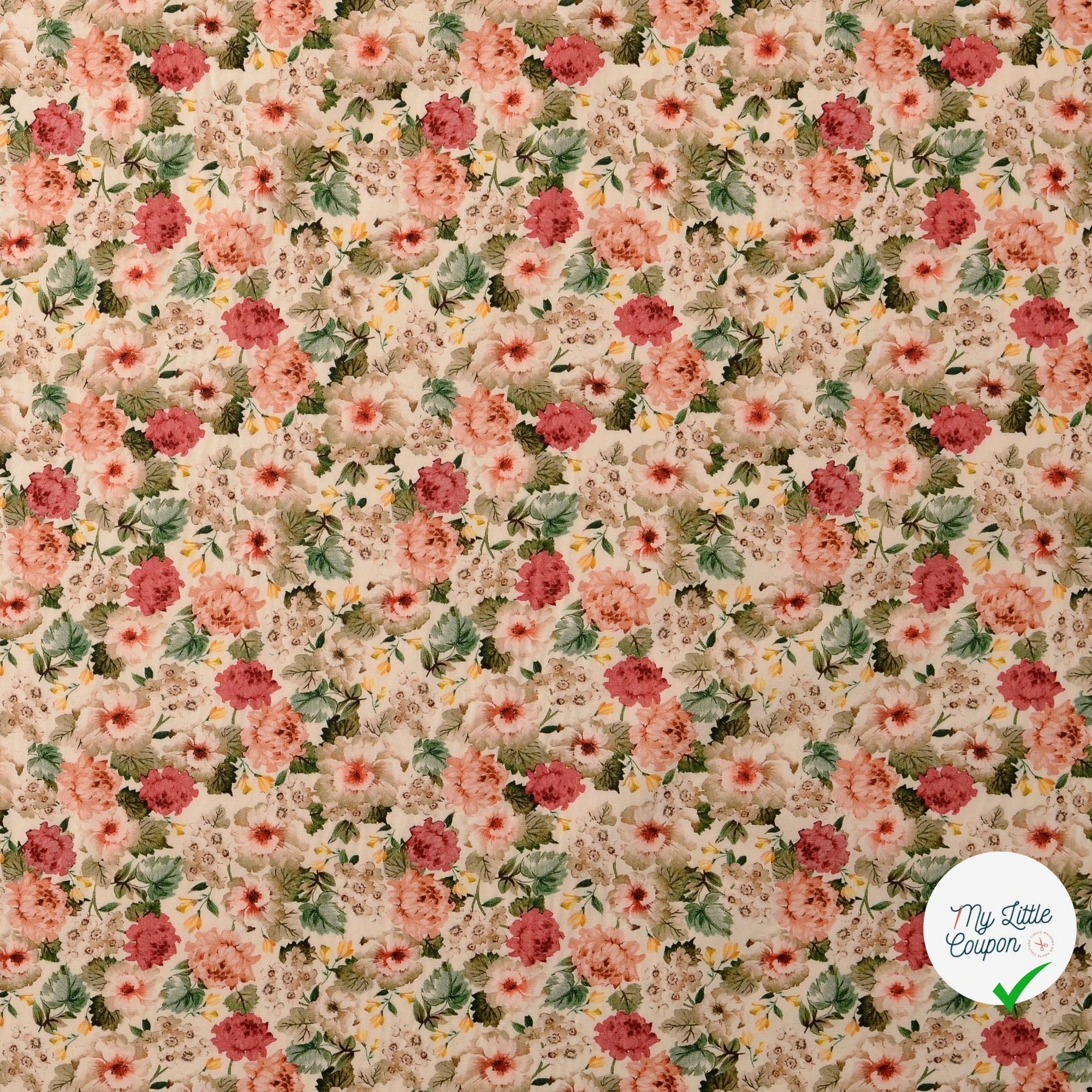 POPELINE DE COTON FLEURS BLANC CASSÉ - My Little Coupon