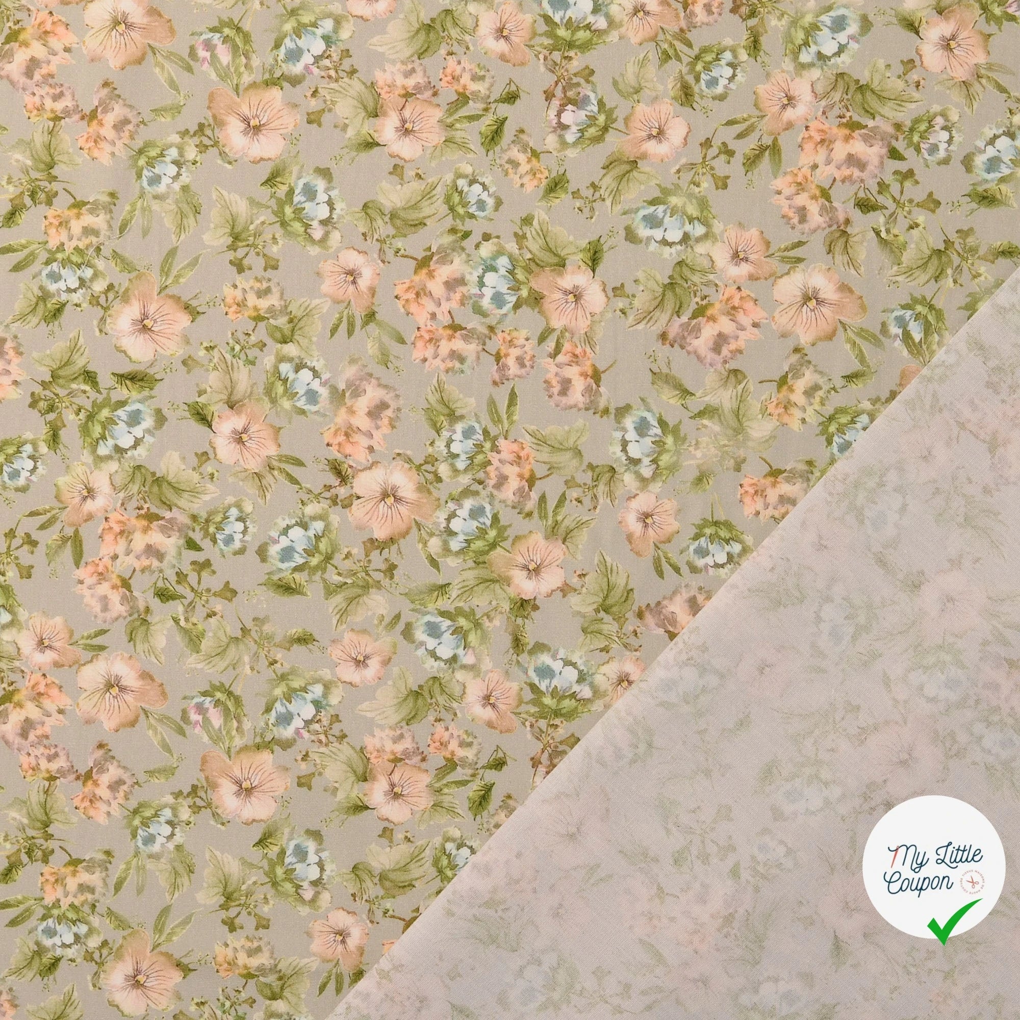 POPELINE DE COTON FLEURS FOND GRIS - My Little Coupon