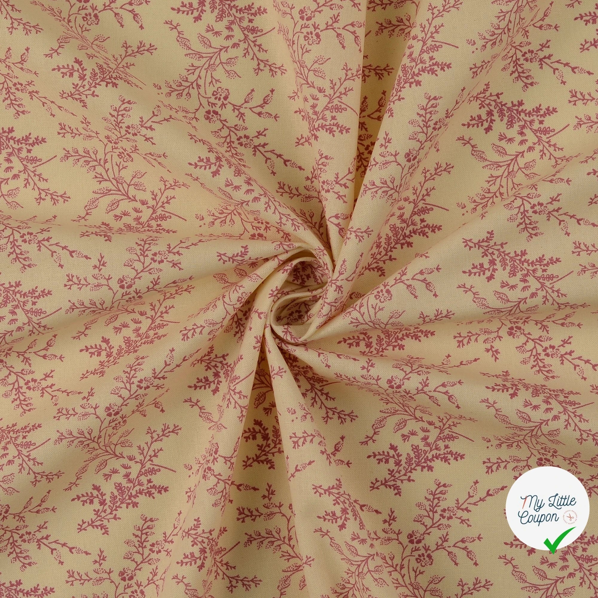 POPELINE DE COTON FLEURS VIEUX ROSE - My Little Coupon