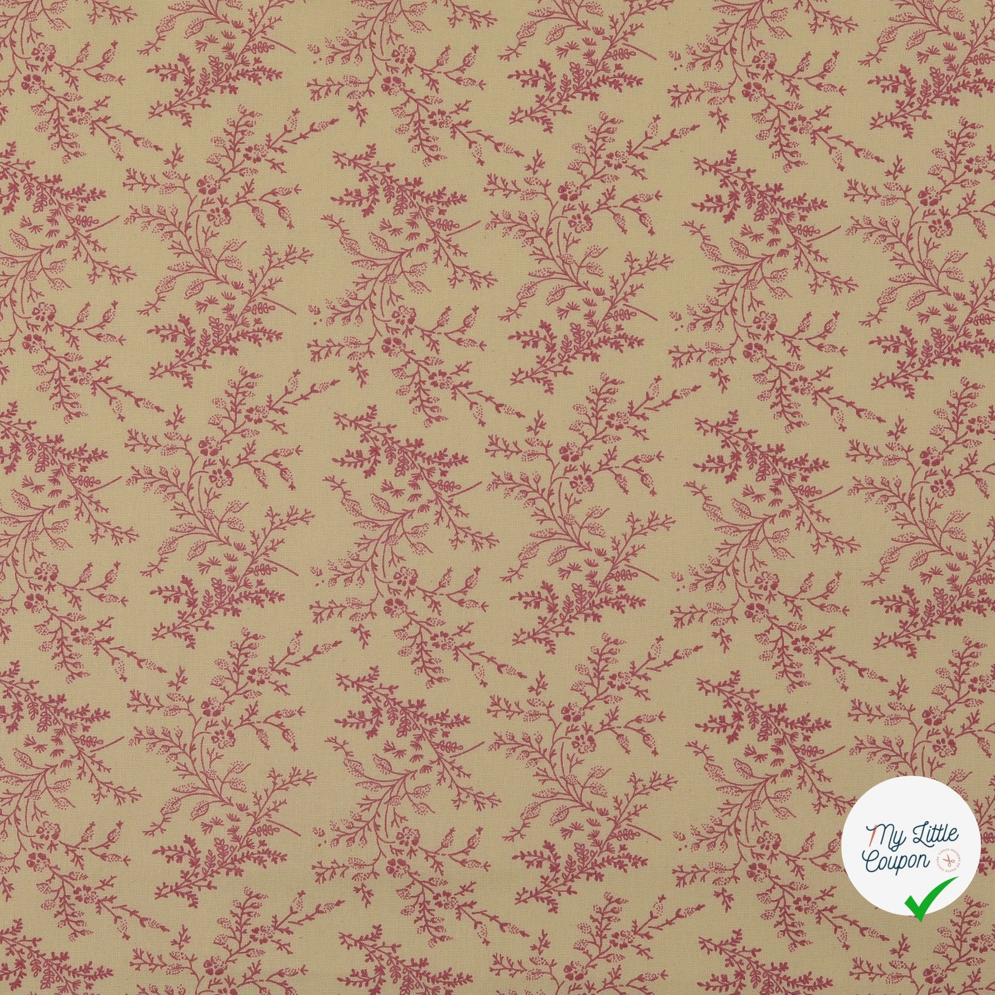 POPELINE DE COTON FLEURS VIEUX ROSE - My Little Coupon