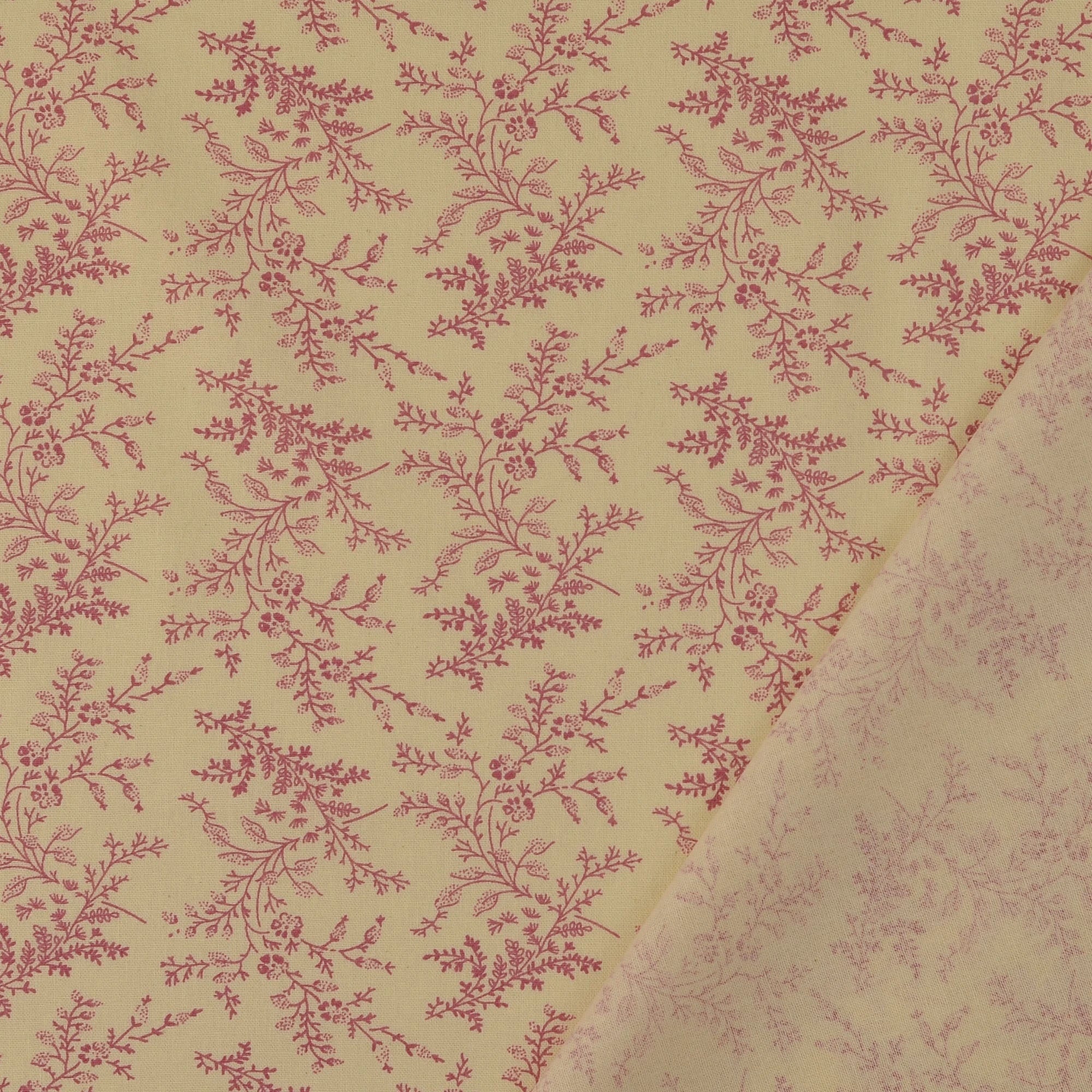 POPELINE DE COTON FLEURS VIEUX ROSE - My Little Coupon