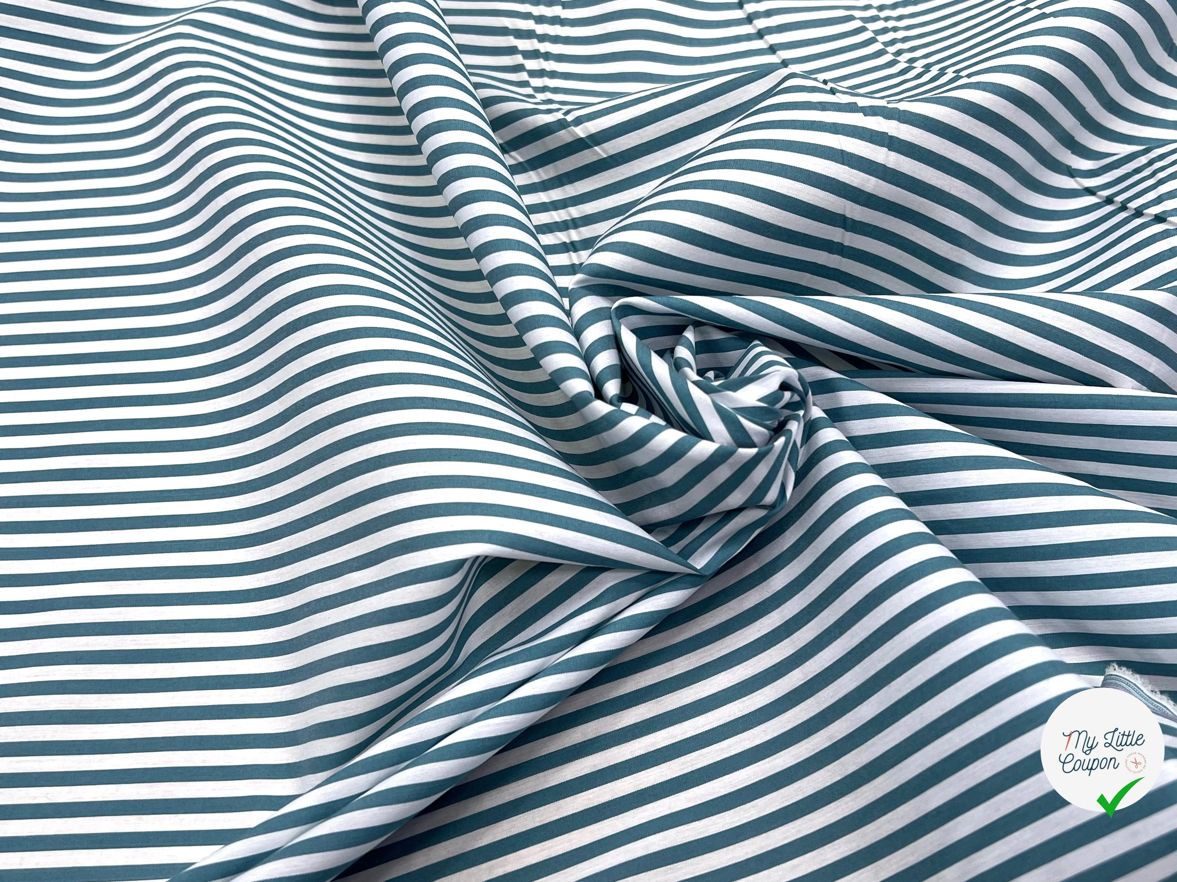 POPELINE DE COTON FLUIDE STRETCH À RAYURES BLEU TEAL - My Little Coupon