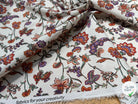 POPELINE DE COTON FOND CASSÉ IMPRIMÉE JOLIES GROSSES FLEURS ORANGE VIOLET - My Little Coupon
