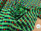 POPELINE DE COTON FOND VERT MOTIF À CARREAUX MARINE ROUGE - My Little Coupon
