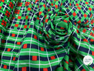 POPELINE DE COTON FOND VERT MOTIF À CARREAUX MARINE ROUGE - My Little Coupon