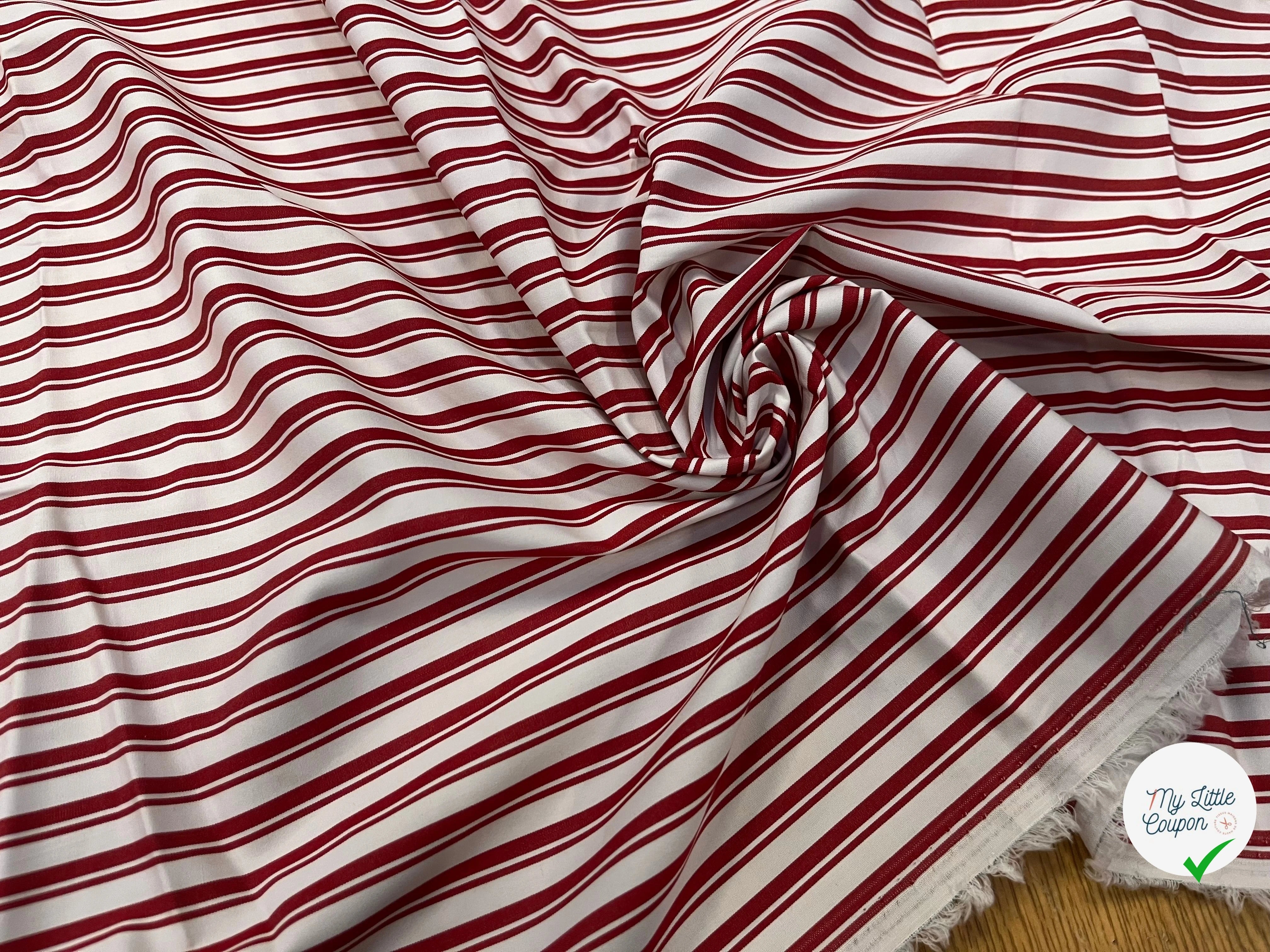POPELINE DE COTON GROSSES RAYURES BORDEAUX ET BLANC - My Little Coupon