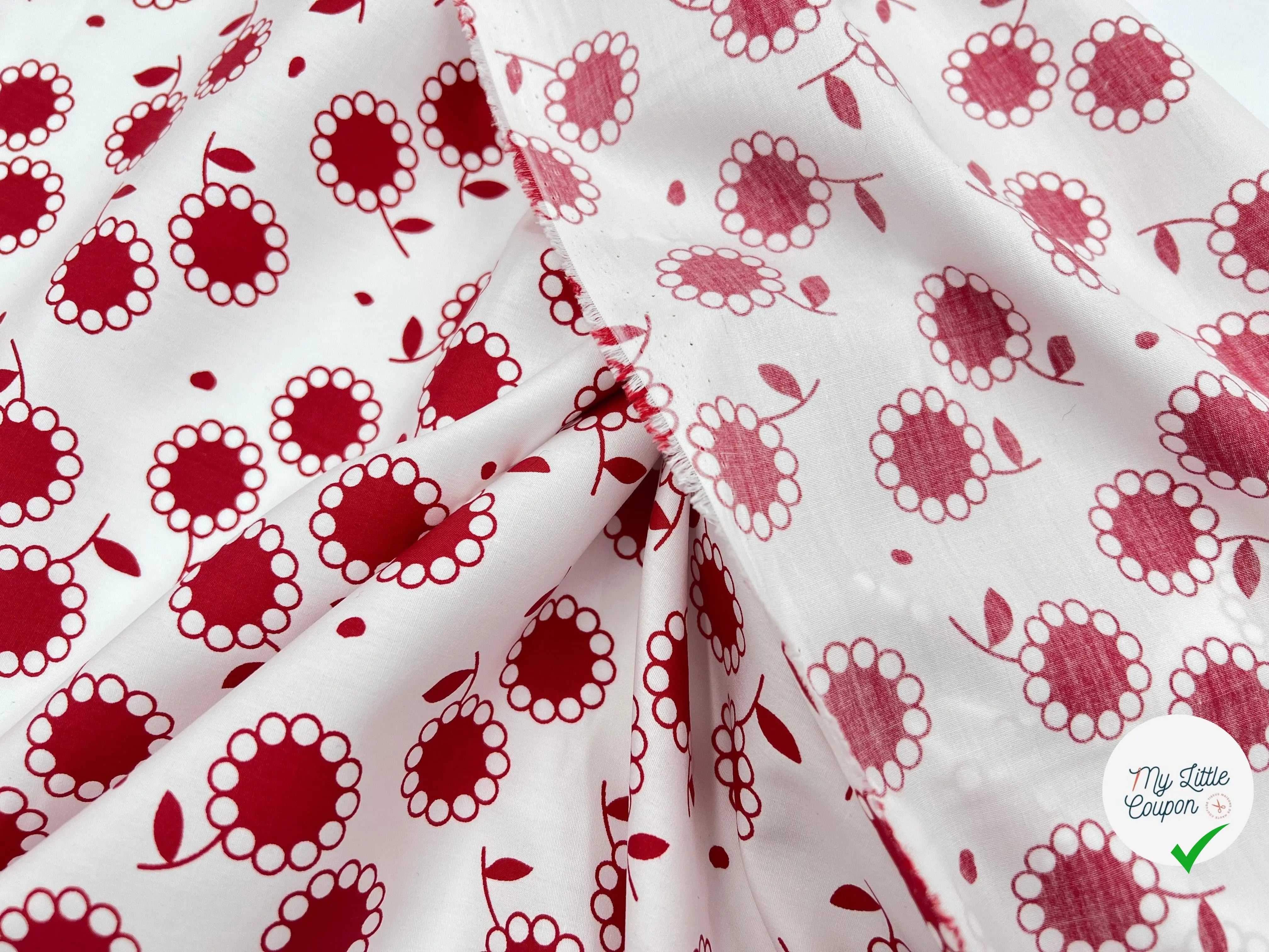 POPELINE DE COTON IMPRIMÉ SWEET MARGUERITE ROUGE - My Little Coupon - tissu - coudre
