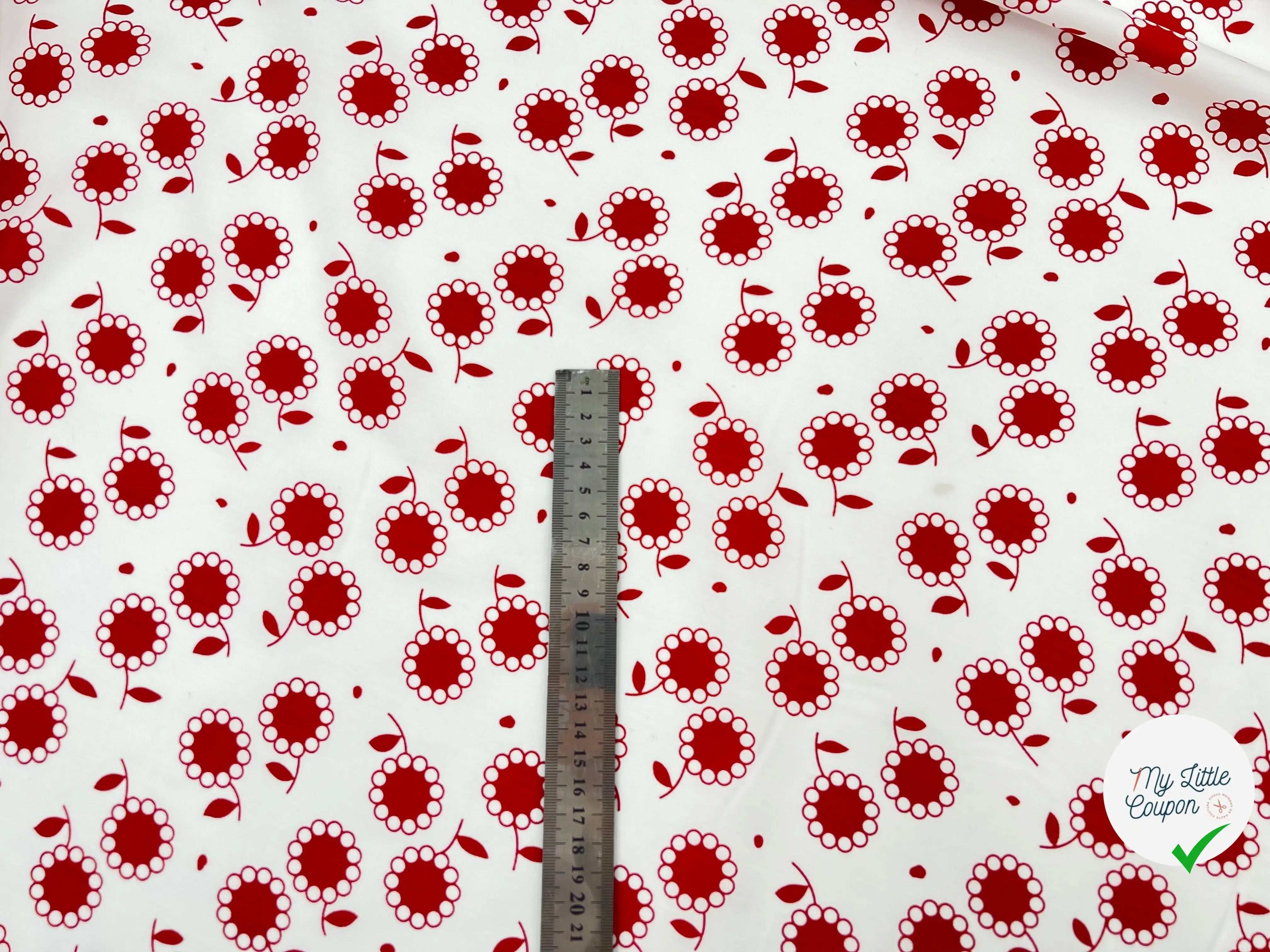 POPELINE DE COTON IMPRIMÉ SWEET MARGUERITE ROUGE - My Little Coupon - tissu - coudre