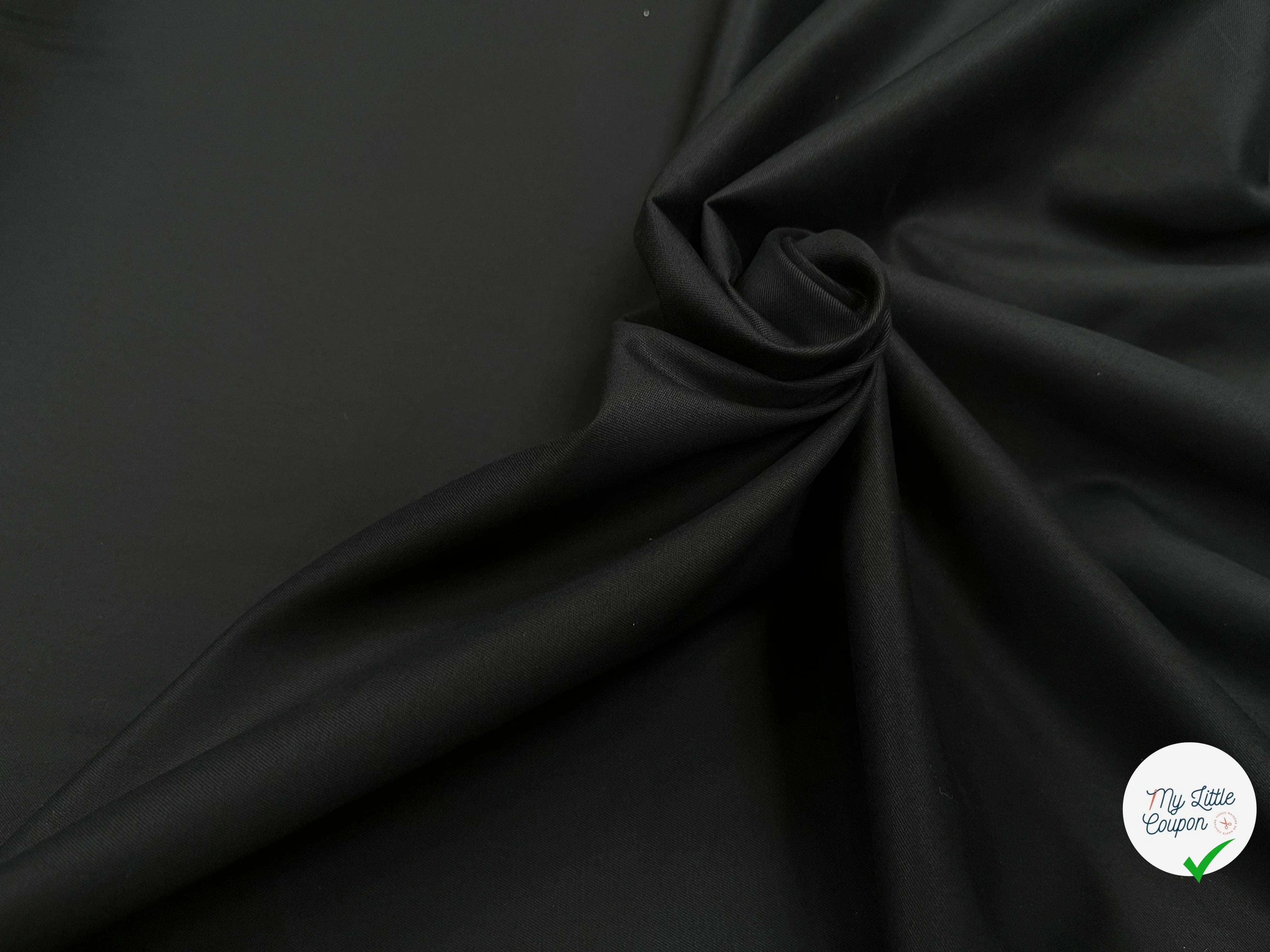 POPELINE DE COTON NOIR LEGEREMENT SATINÉ 150CM 100% COTON - My Little Coupon