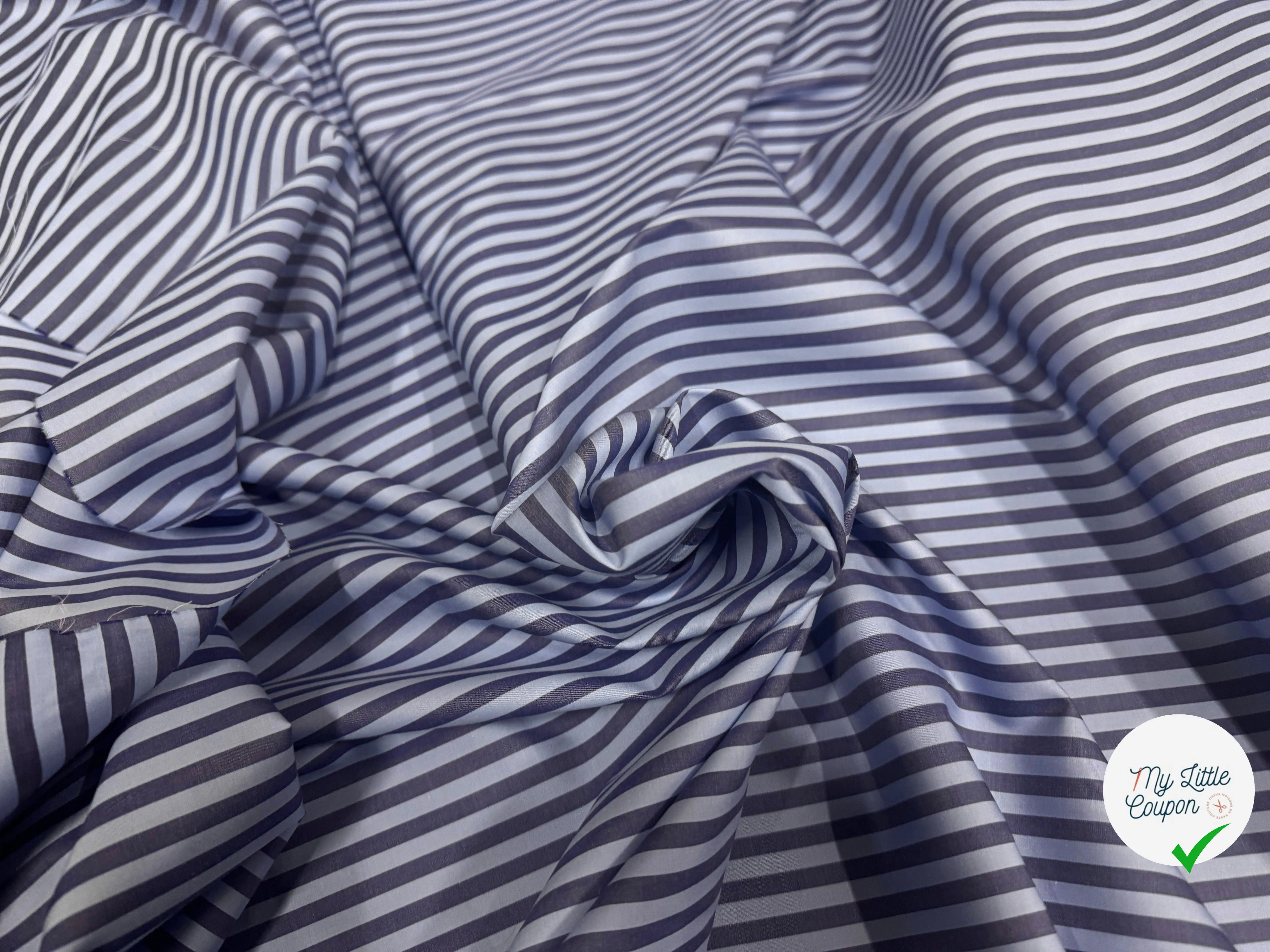 POPELINE DE COTON OEKOTEX RAYURES BLEU SUR BLEU - My Little Coupon
