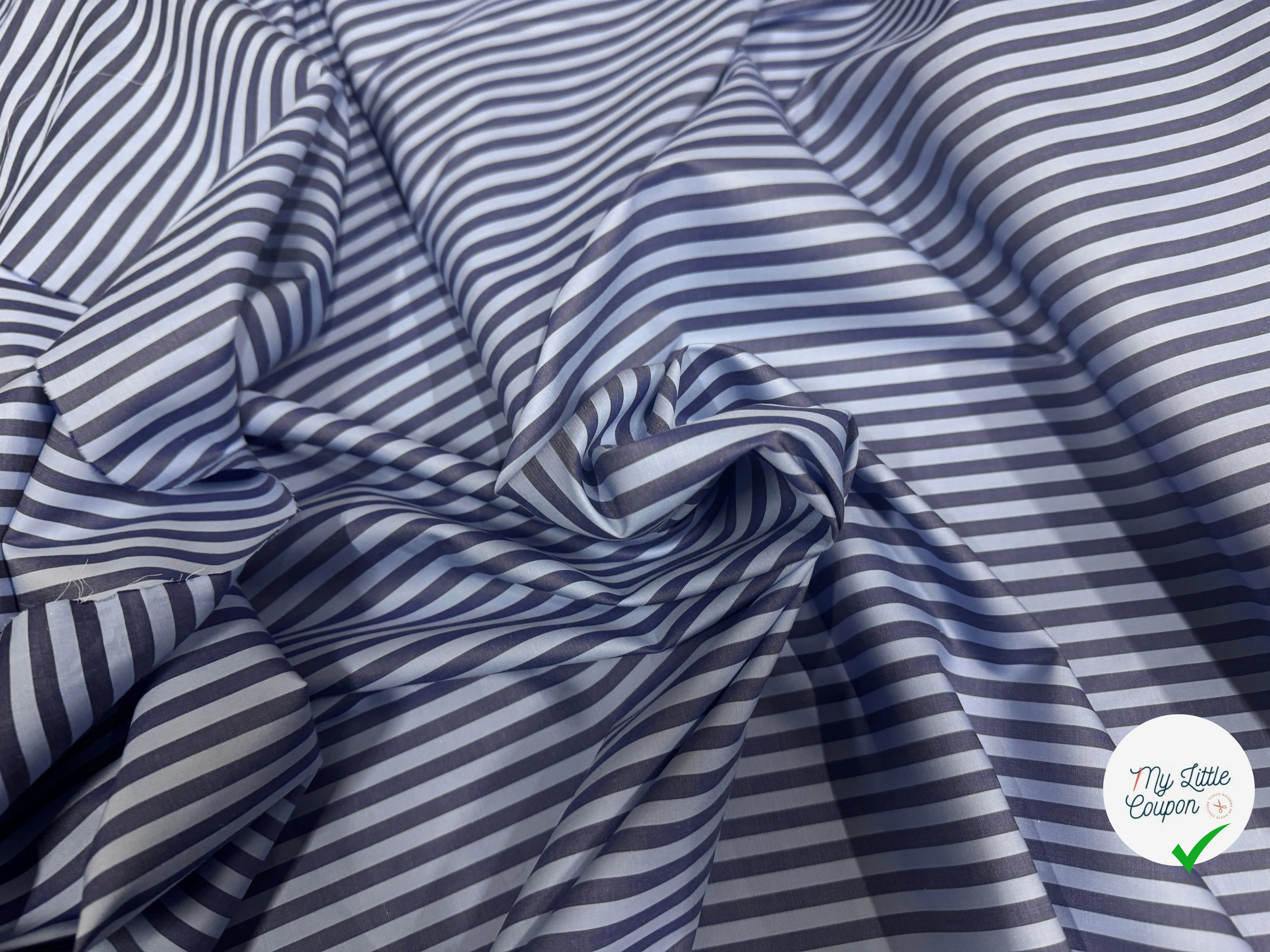POPELINE DE COTON OEKOTEX RAYURES BLEU SUR BLEU - My Little Coupon