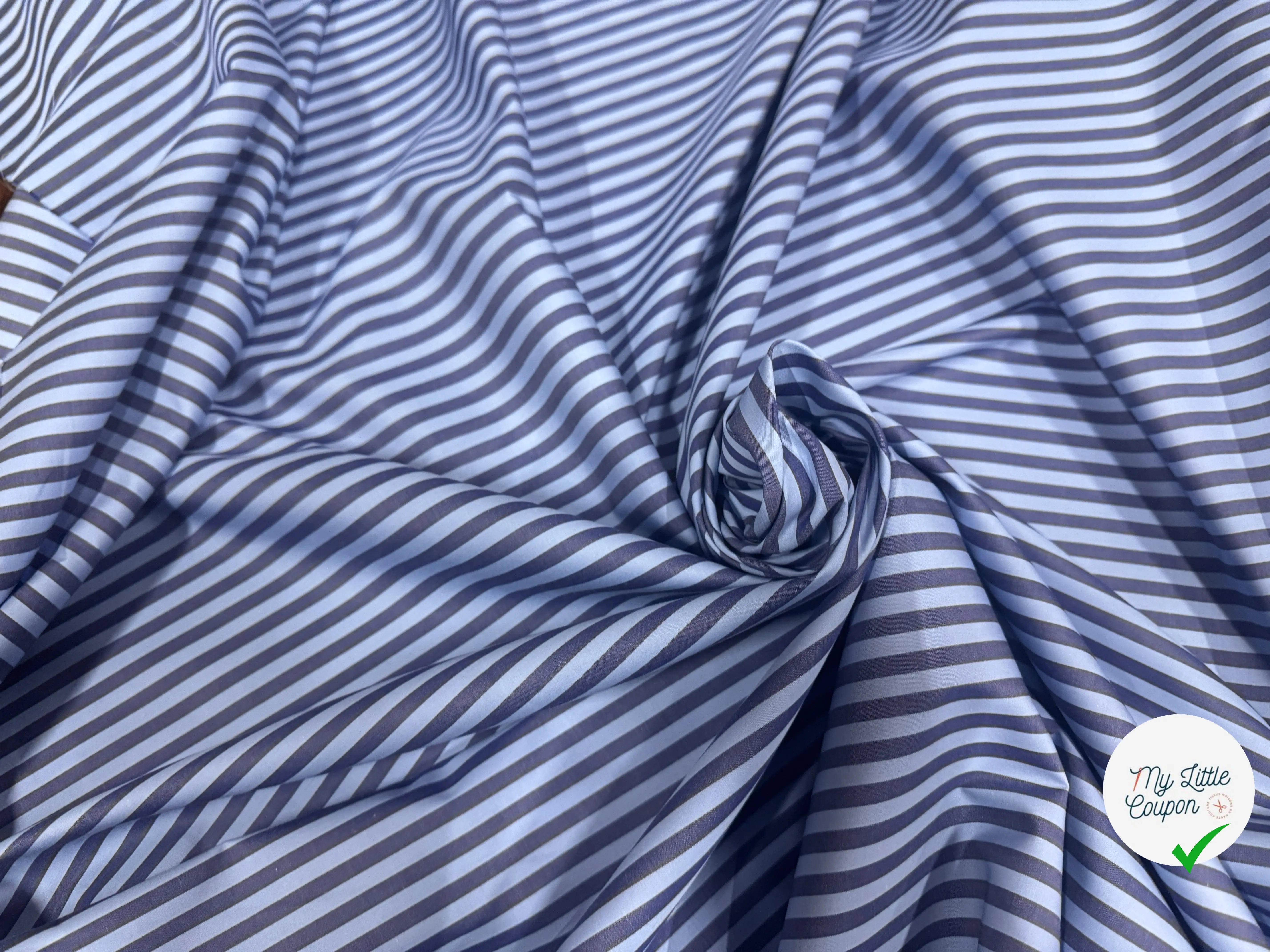 POPELINE DE COTON OEKOTEX RAYURES BLEU SUR BLEU - My Little Coupon