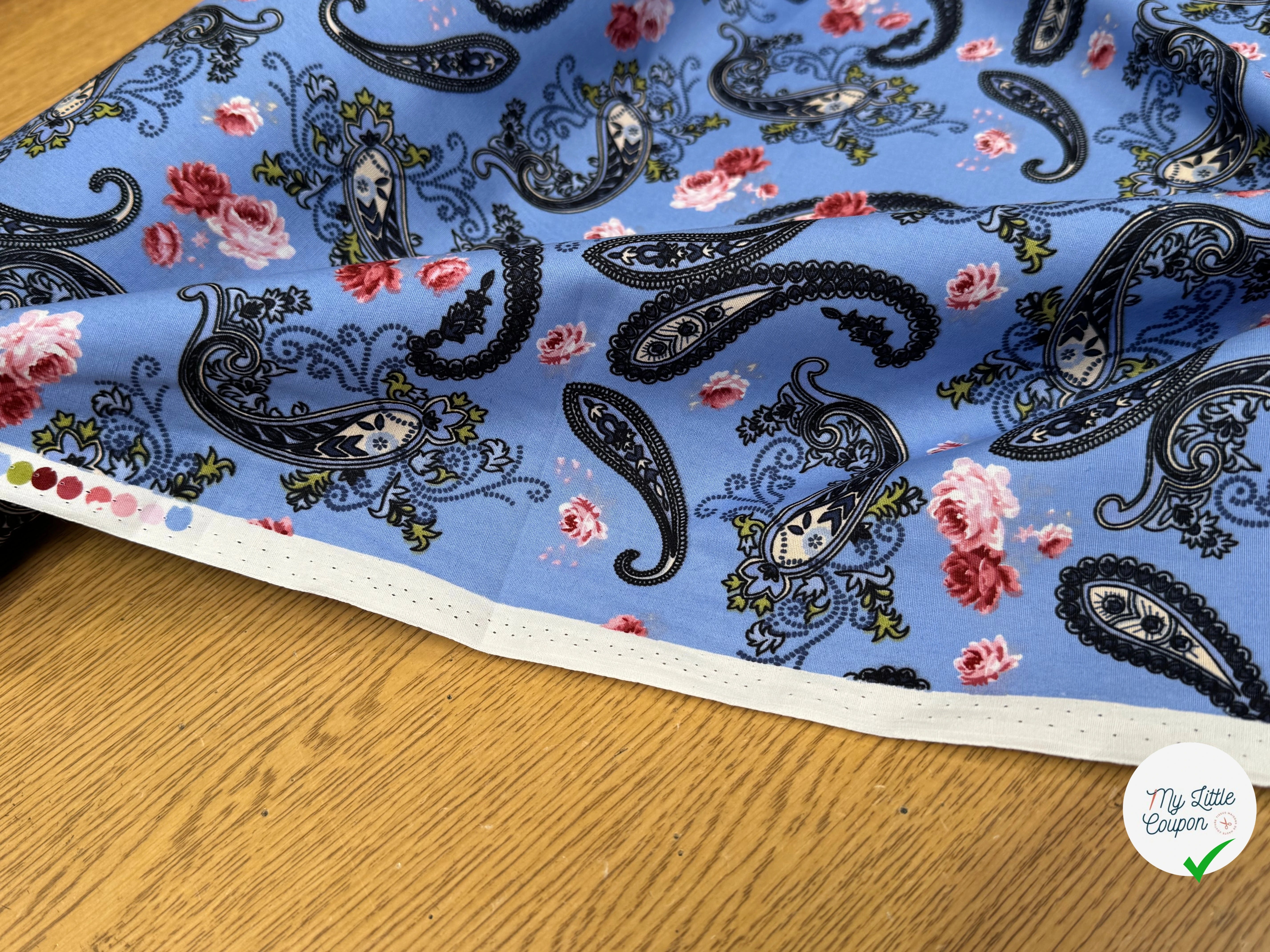 POPELINE DE COTON PAISLEY BLEU - My Little Coupon
