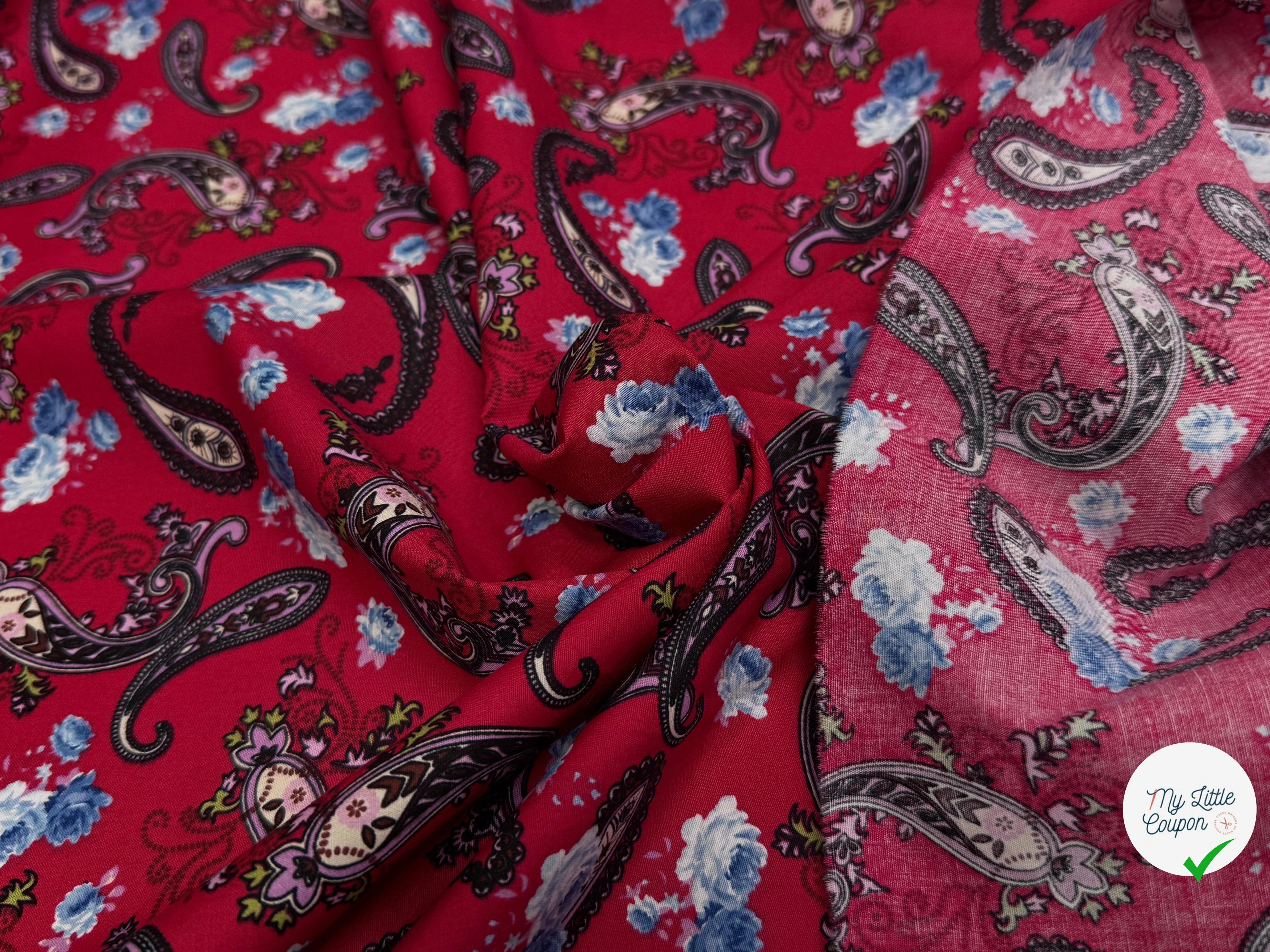 POPELINE DE COTON PAISLEY ROUGE - My Little Coupon