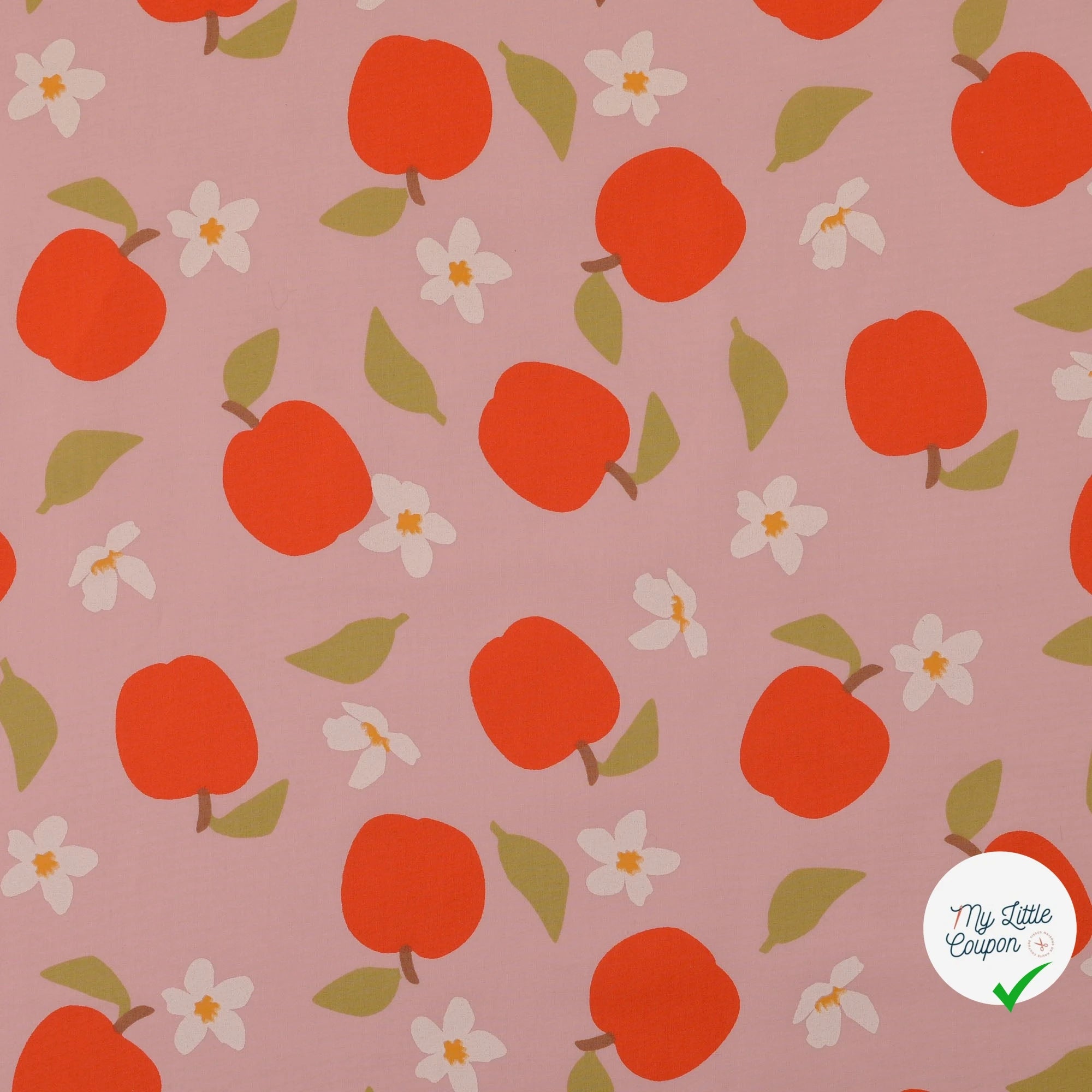 POPELINE DE COTON POMMES ROSE - My Little Coupon