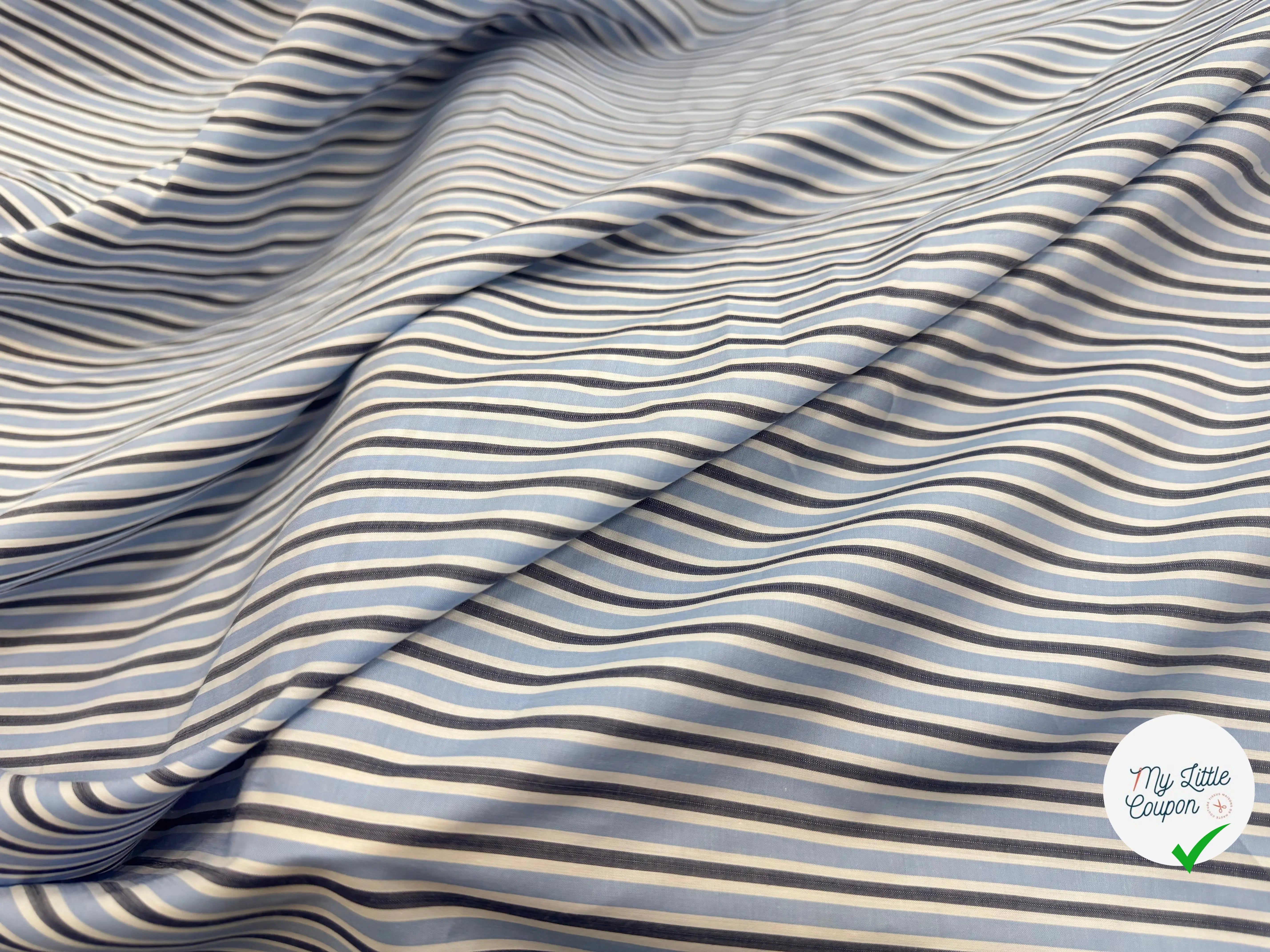 POPELINE DE COTON RAYURES BLEU & BLEU MARINE - My Little Coupon