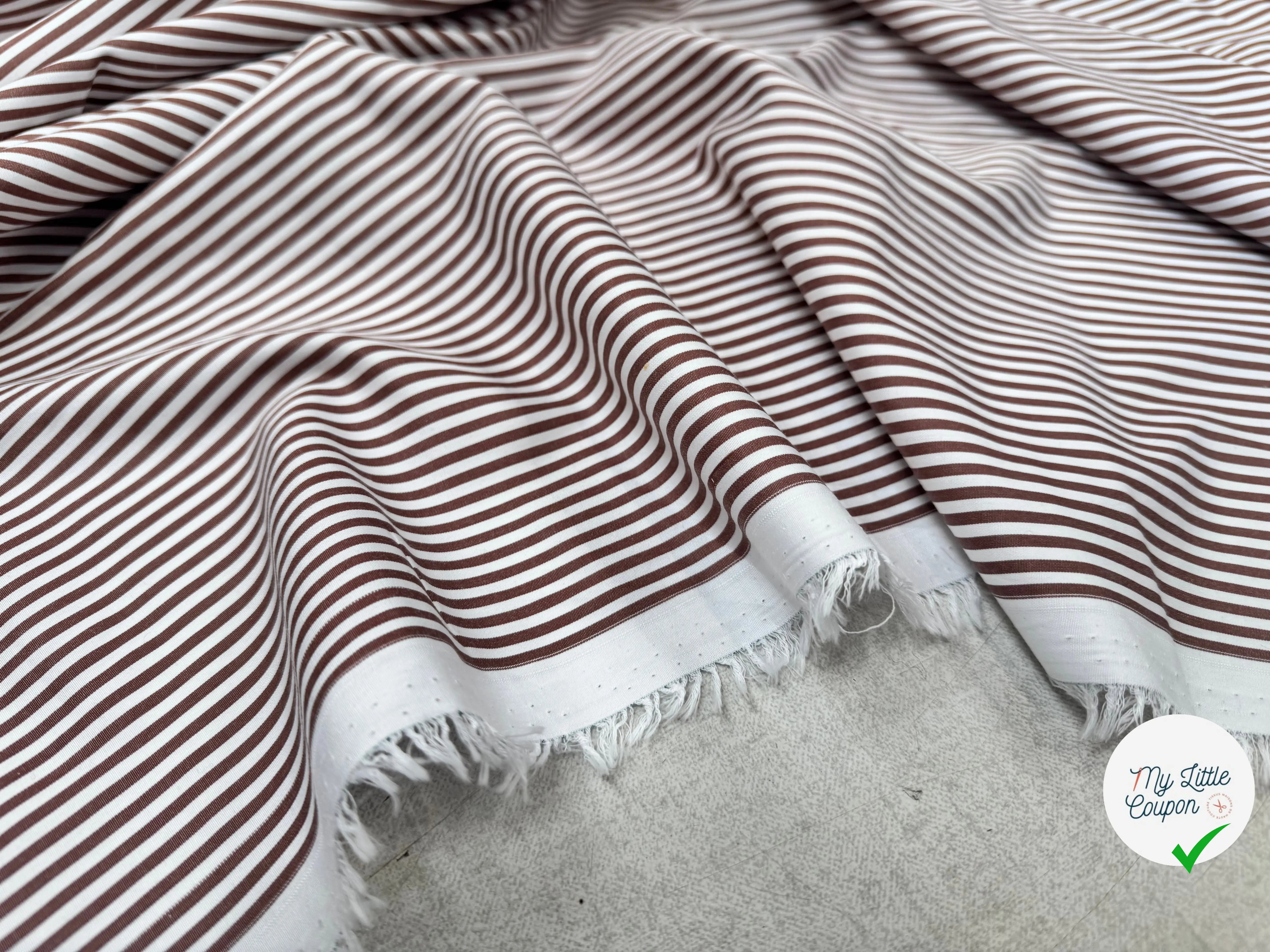 POPELINE DE COTON RAYURES MARRON - My Little Coupon