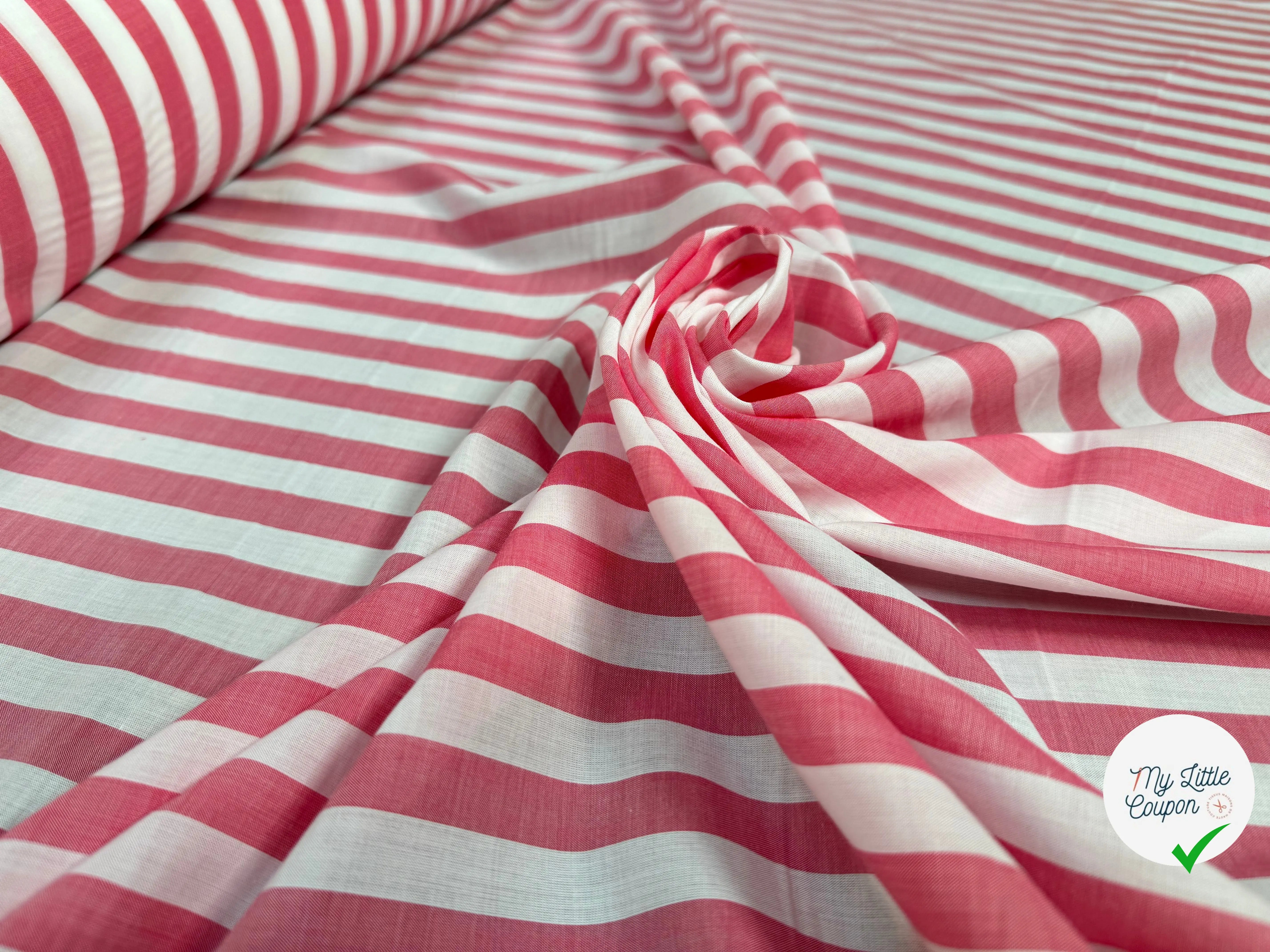 POPELINE DE COTON RAYURES ROUGES ET BLANCHES - My Little Coupon