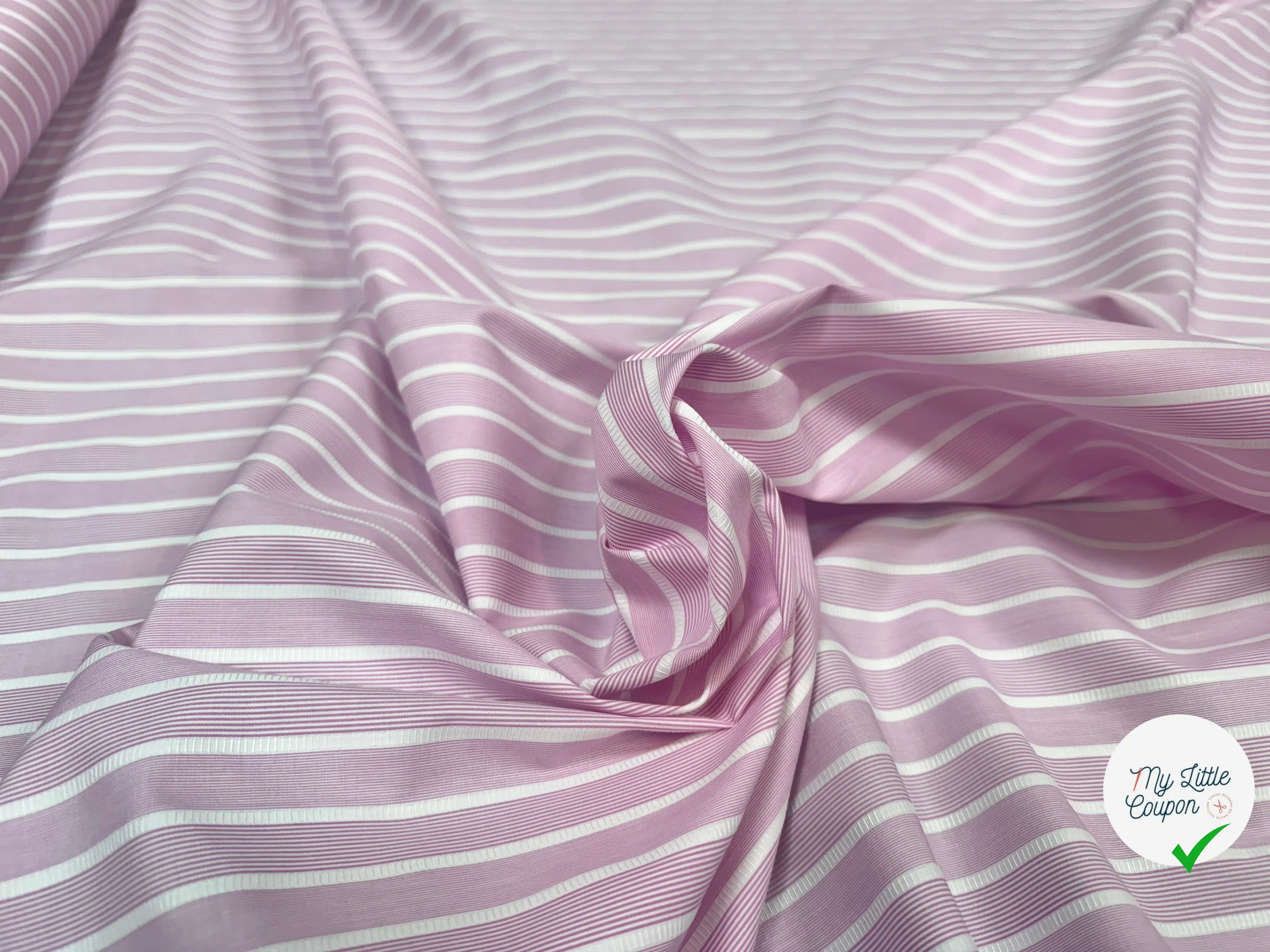 POPELINE DE COTON ROSE RAYURES BLANCHES - My Little Coupon