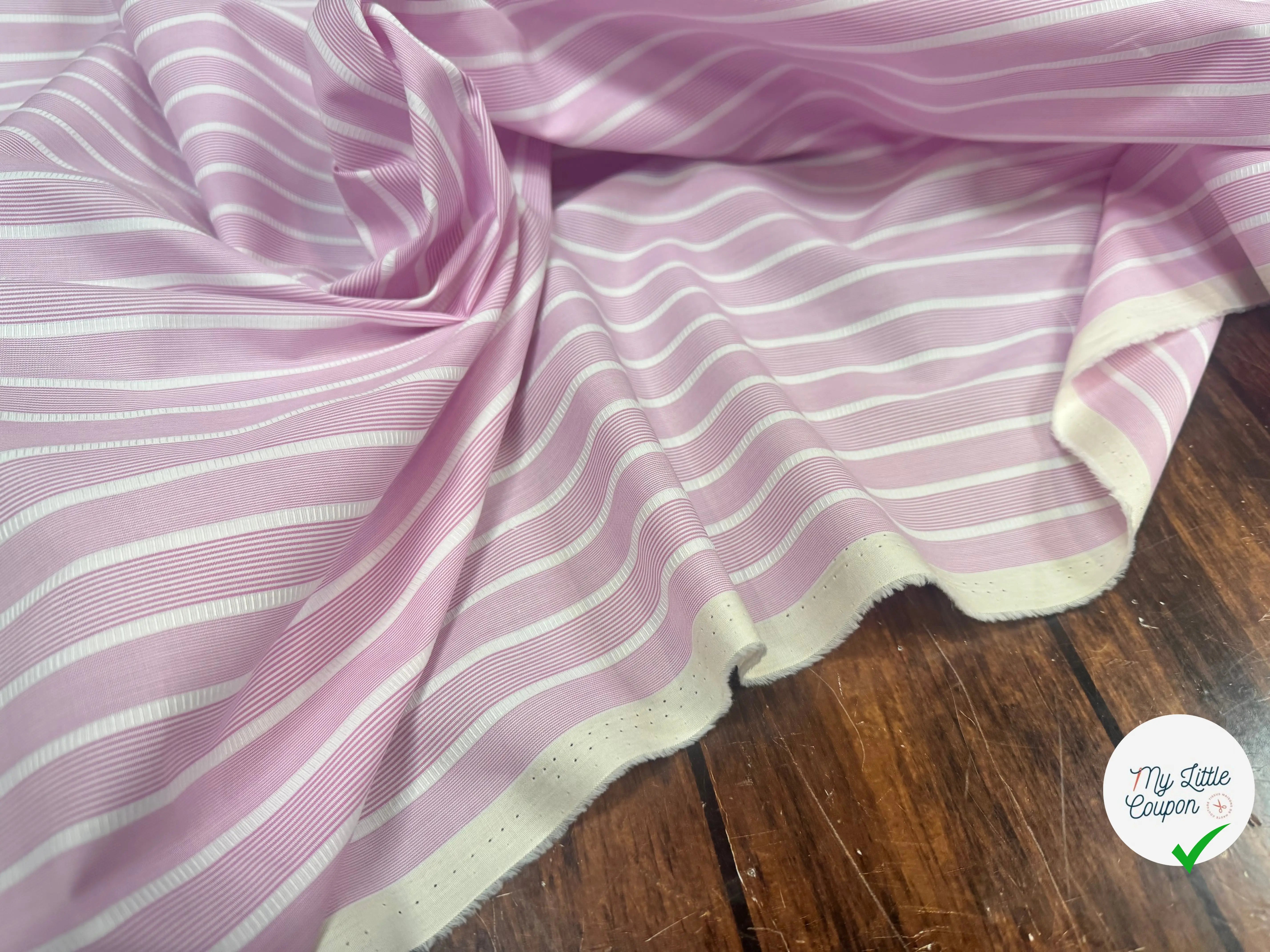POPELINE DE COTON ROSE RAYURES BLANCHES - My Little Coupon