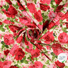 POPELINE DE COTON ROSES BLANC - My Little Coupon