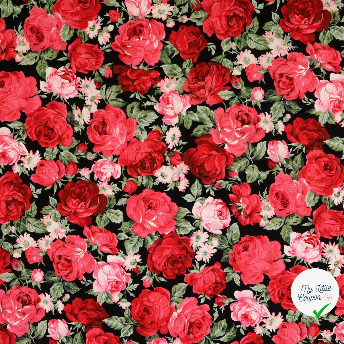 Popeline de coton roses noir