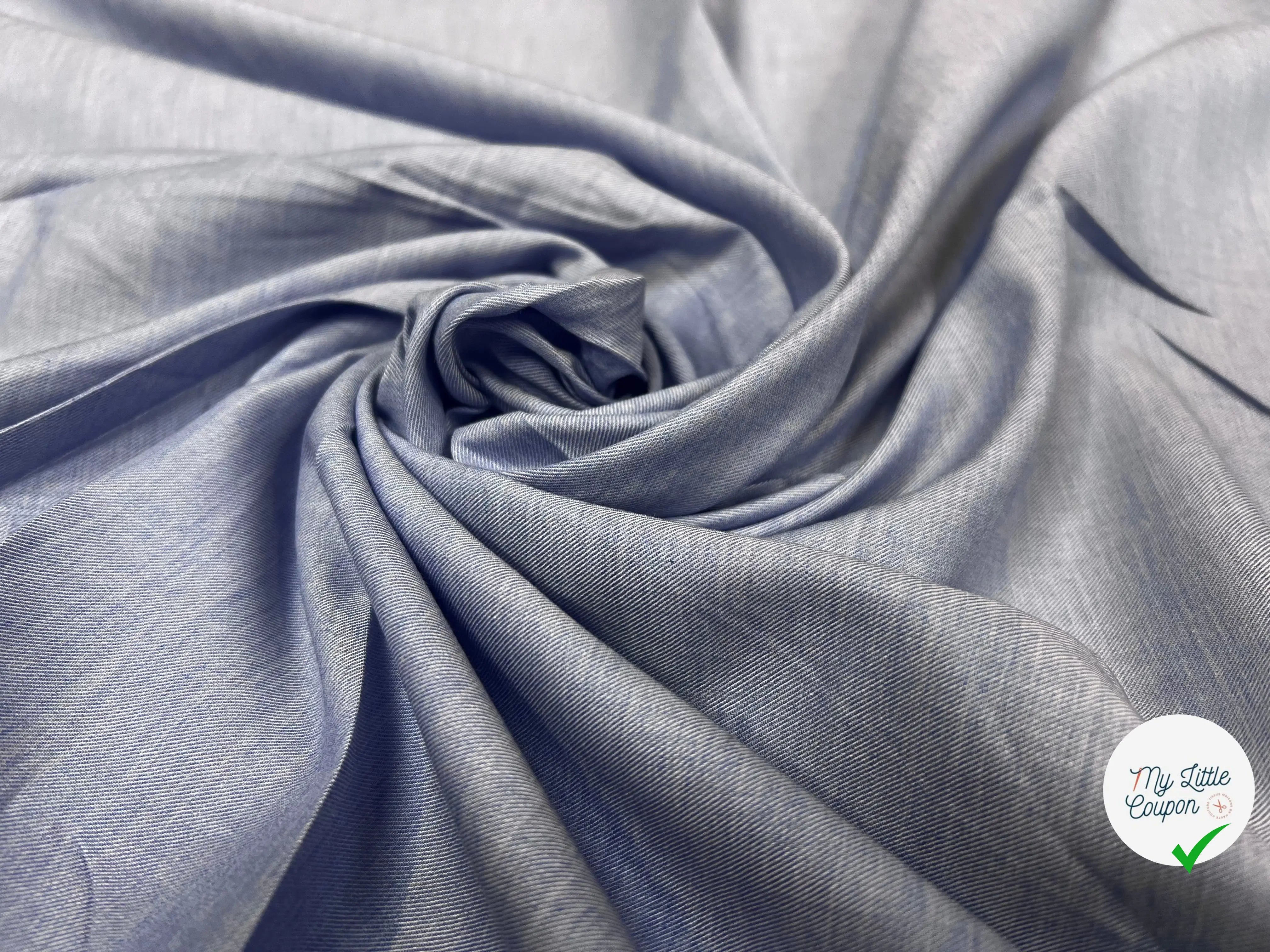 POPELINE DE COTON SERGÉE BLEU - My Little Coupon